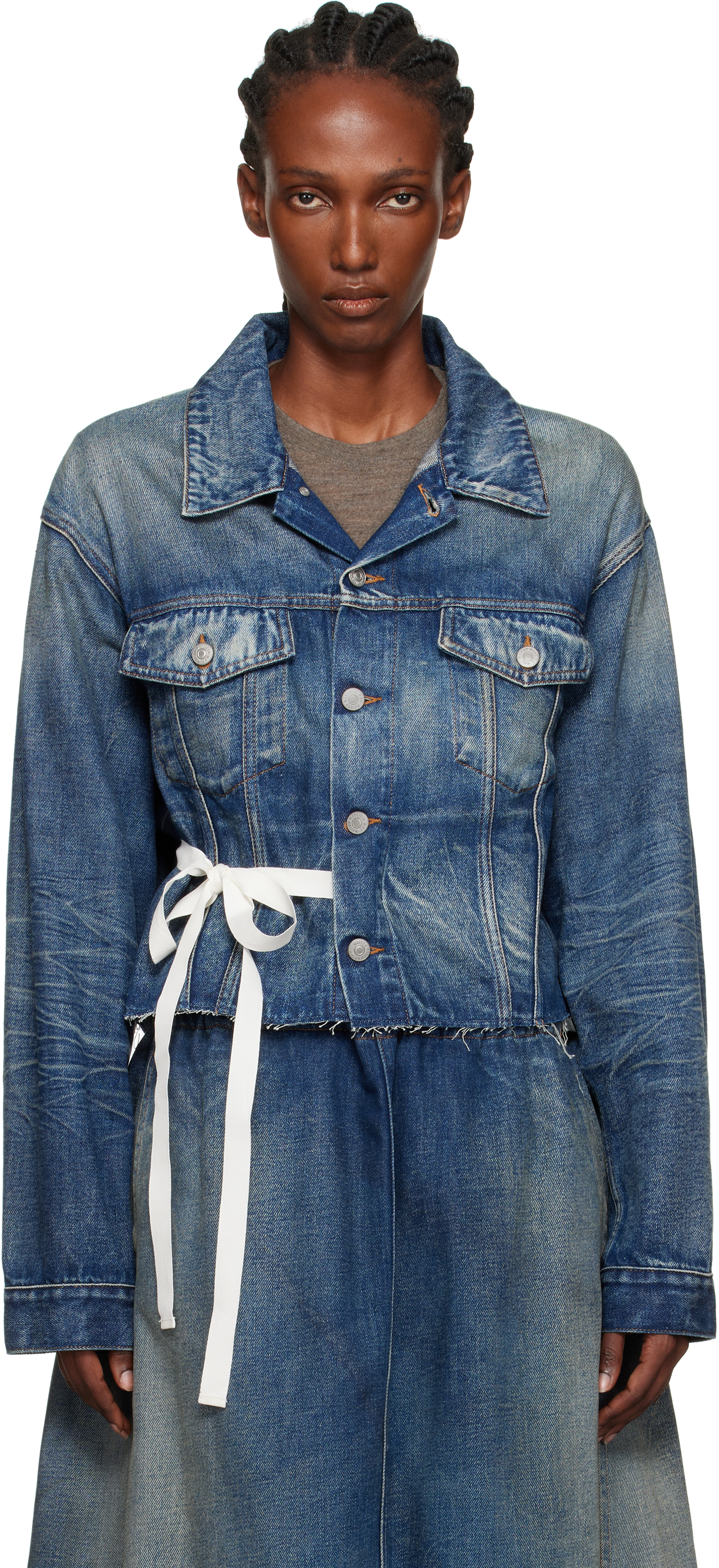 MM6 Maison Margiela: Blue Cropped Denim Jacket | SSENSE