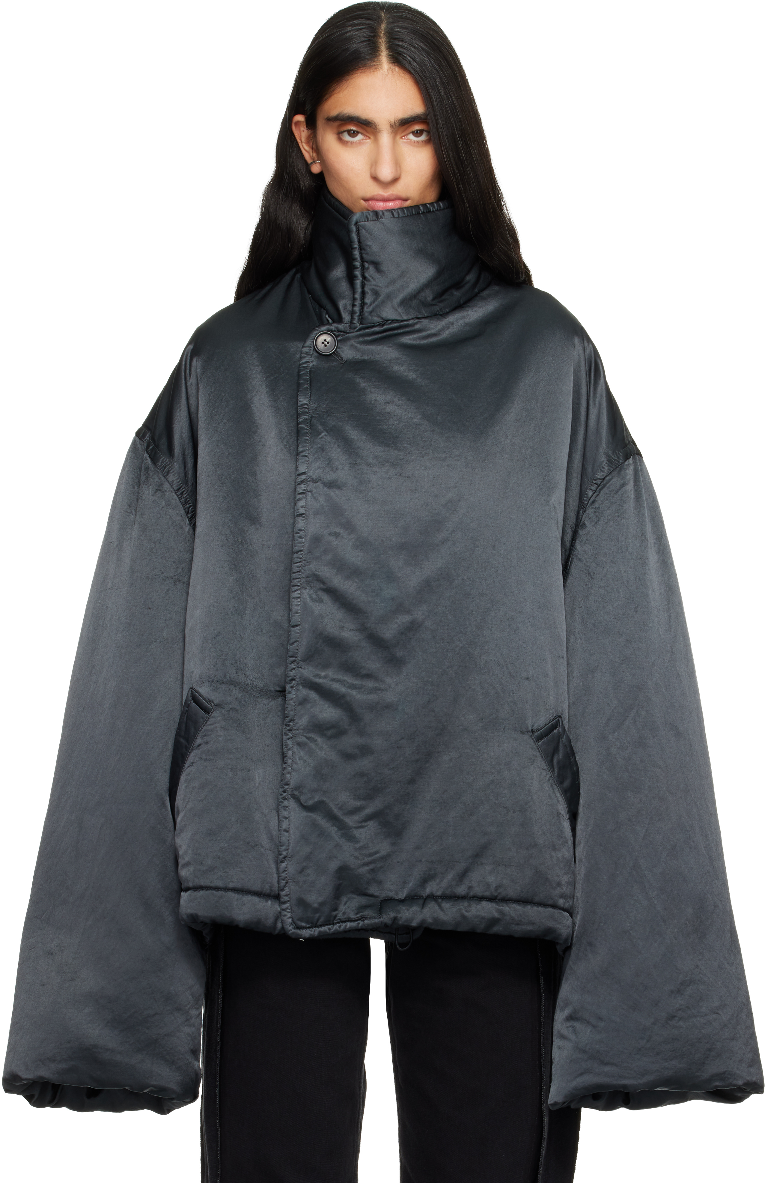 Mm6 Maison Margiela Black Oversized Padded Jacket In Black