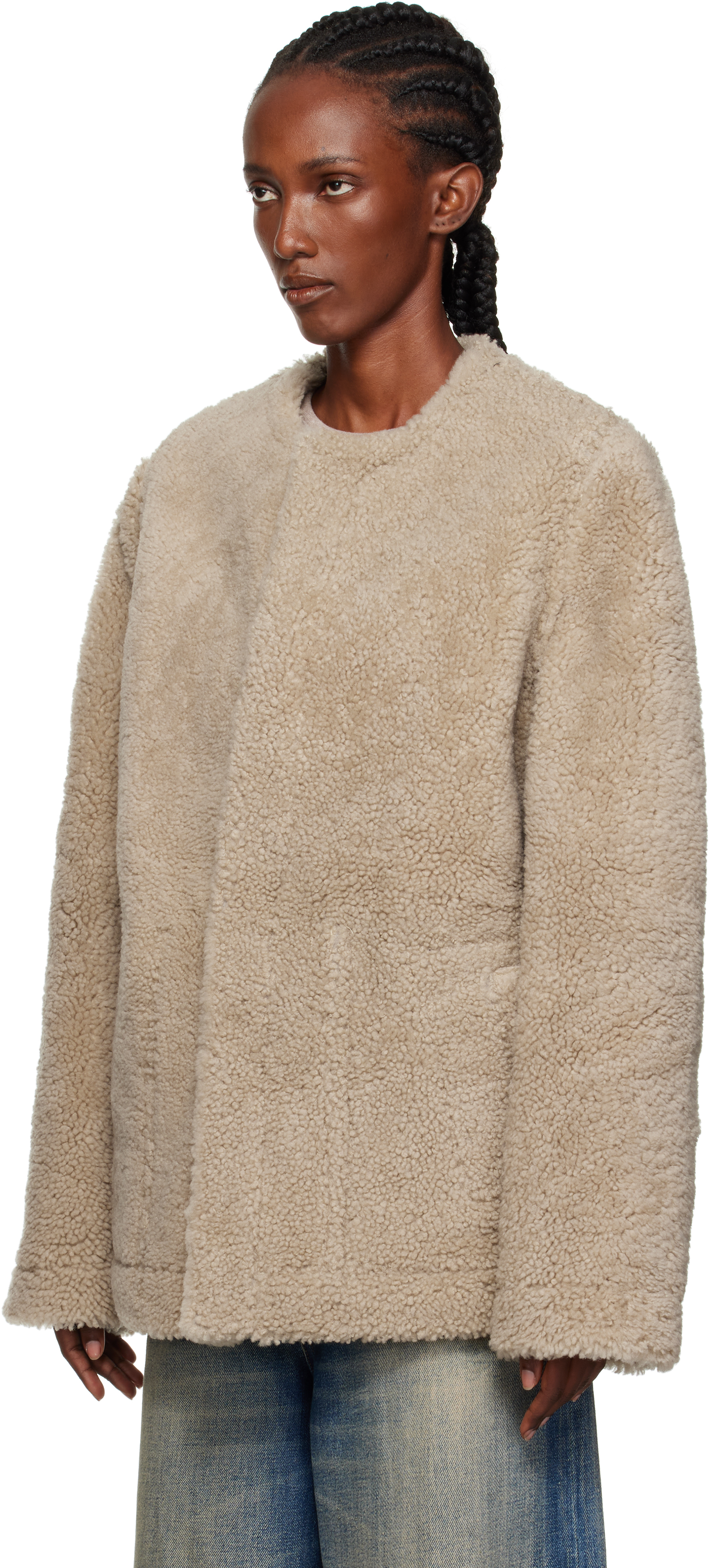 Mm6 Maison Margiela Mm6 By Maison Margiela Textured Black Shearling Jacket With Plush Trim In Black