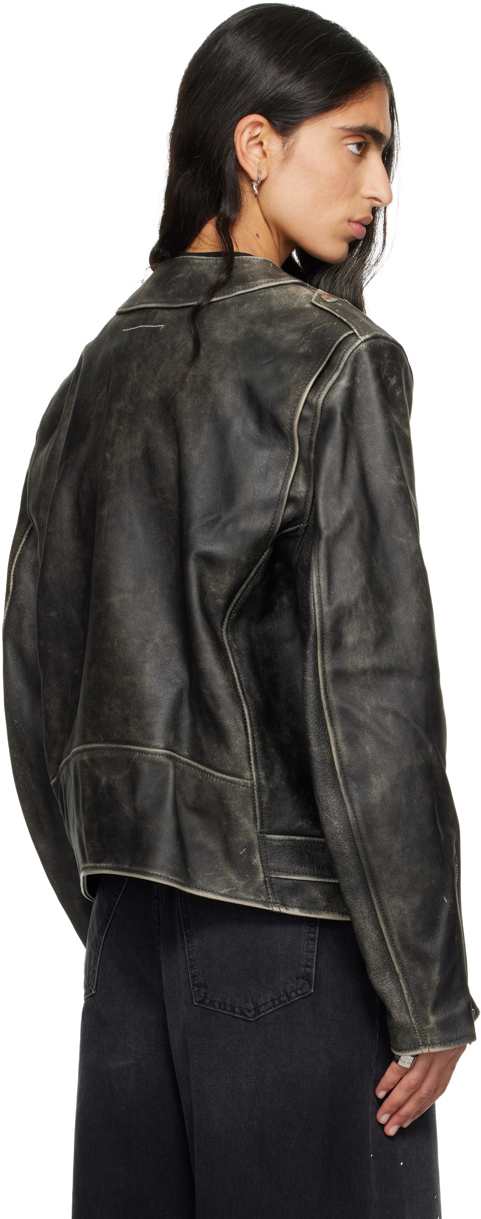 Mm6 Maison Margiela Brown Faded Leather Jacket