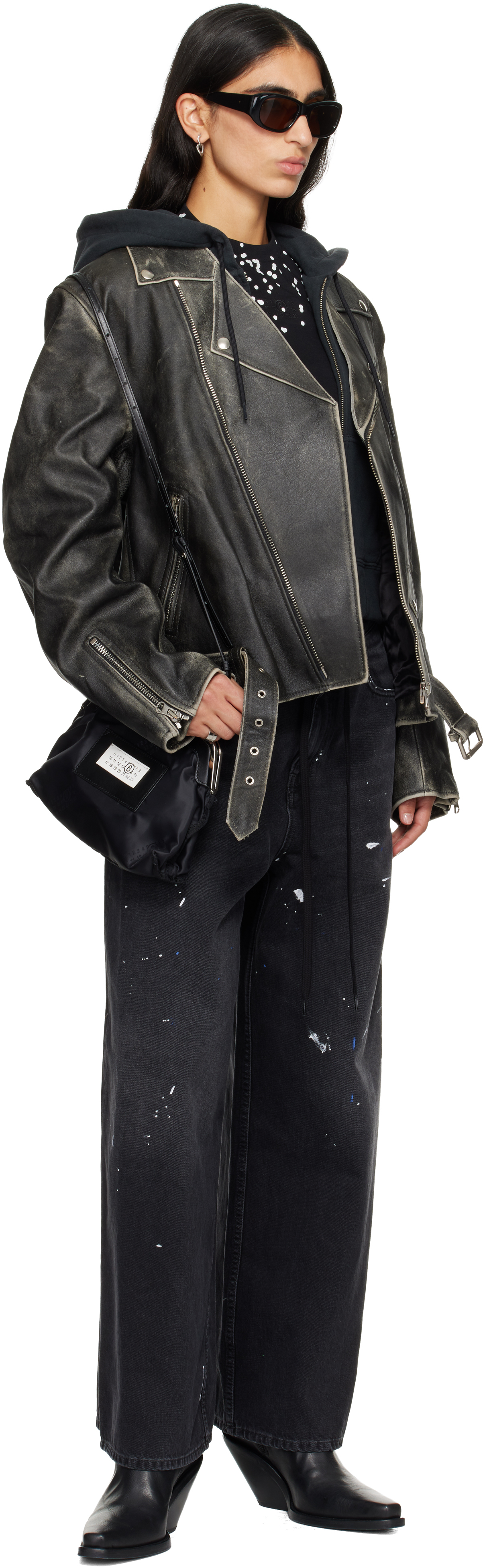 Mm6 Maison Margiela Brown Faded Leather Jacket