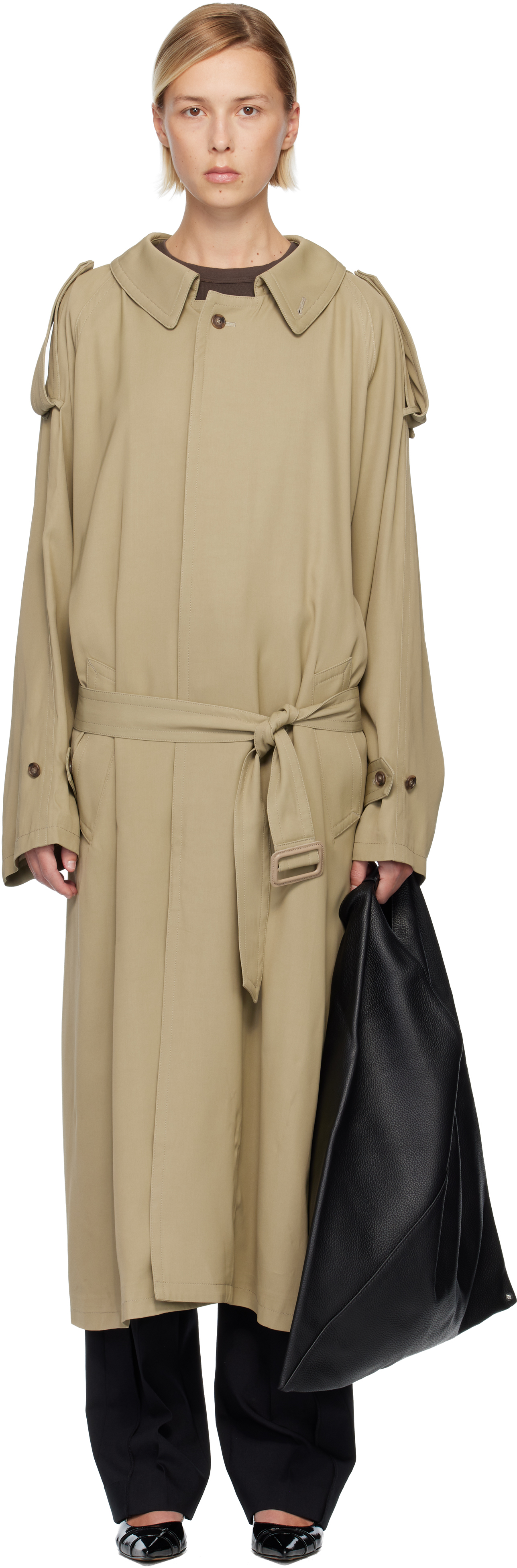 Mm6 Maison Margiela Beige Draped Panel Trench Coat In Multi