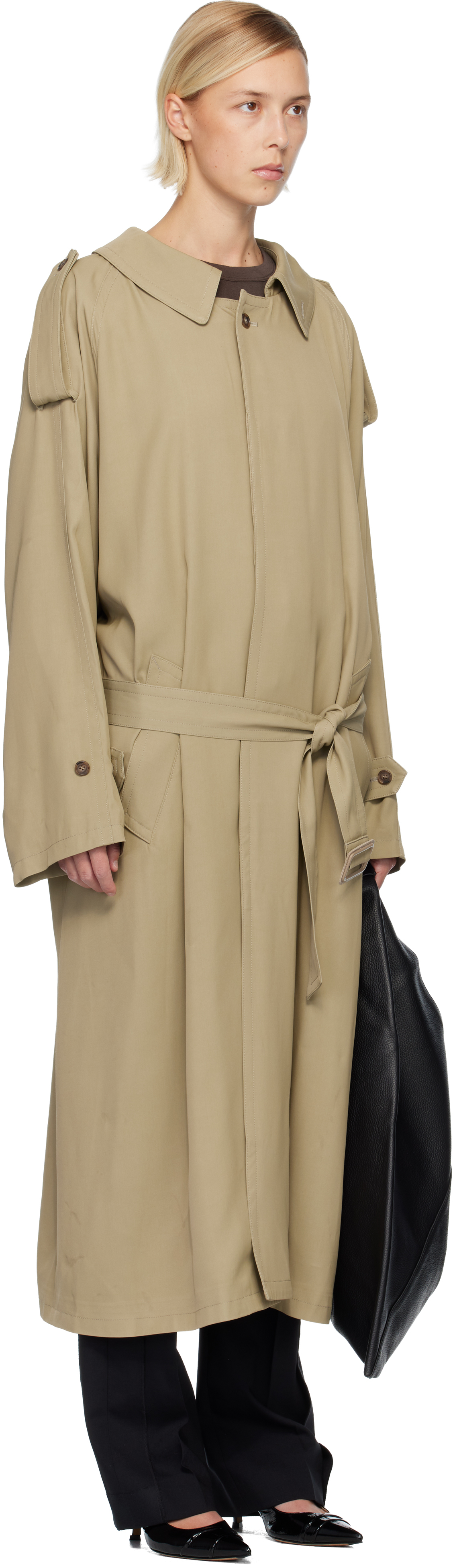 Mm6 Maison Margiela Beige Draped Panel Trench Coat In Multi