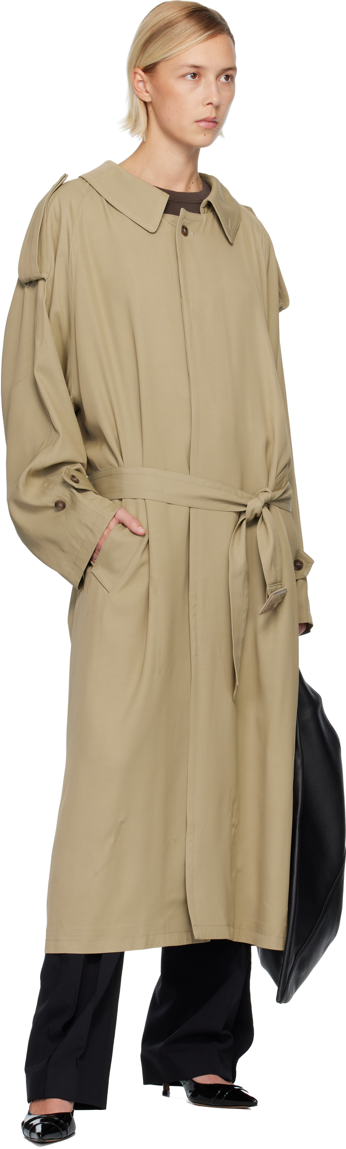 Mm6 Maison Margiela Beige Draped Panel Trench Coat In Multi