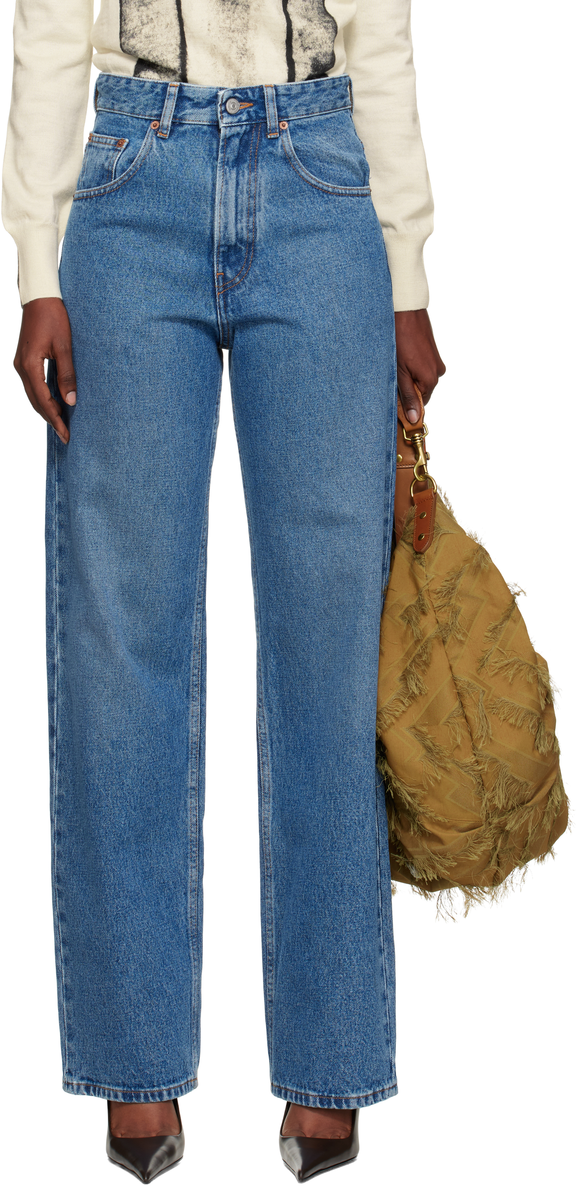 MM6 Maison Margiela: ブルー ワイドレッグジーンズ | SSENSE 日本