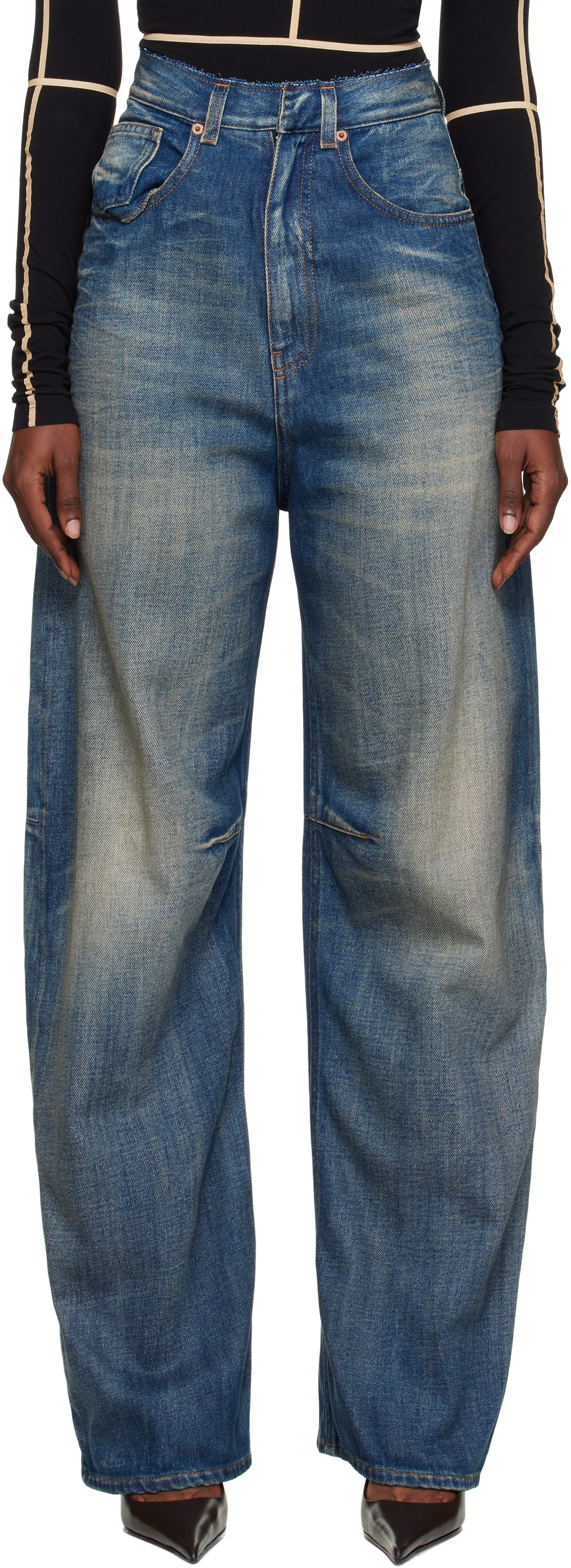 MM6 Maison Margiela ブルーワイドレッグデニム MM6 Maison Margiela: ブルー ワイドレッグジーンズ | SSENSE 日本