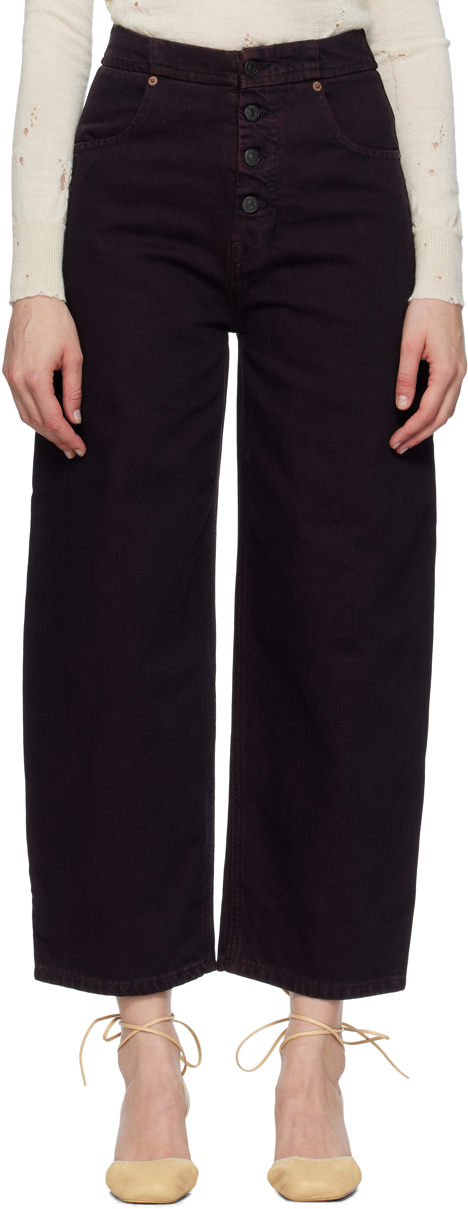 Burgundy Barrel-Leg Jeans