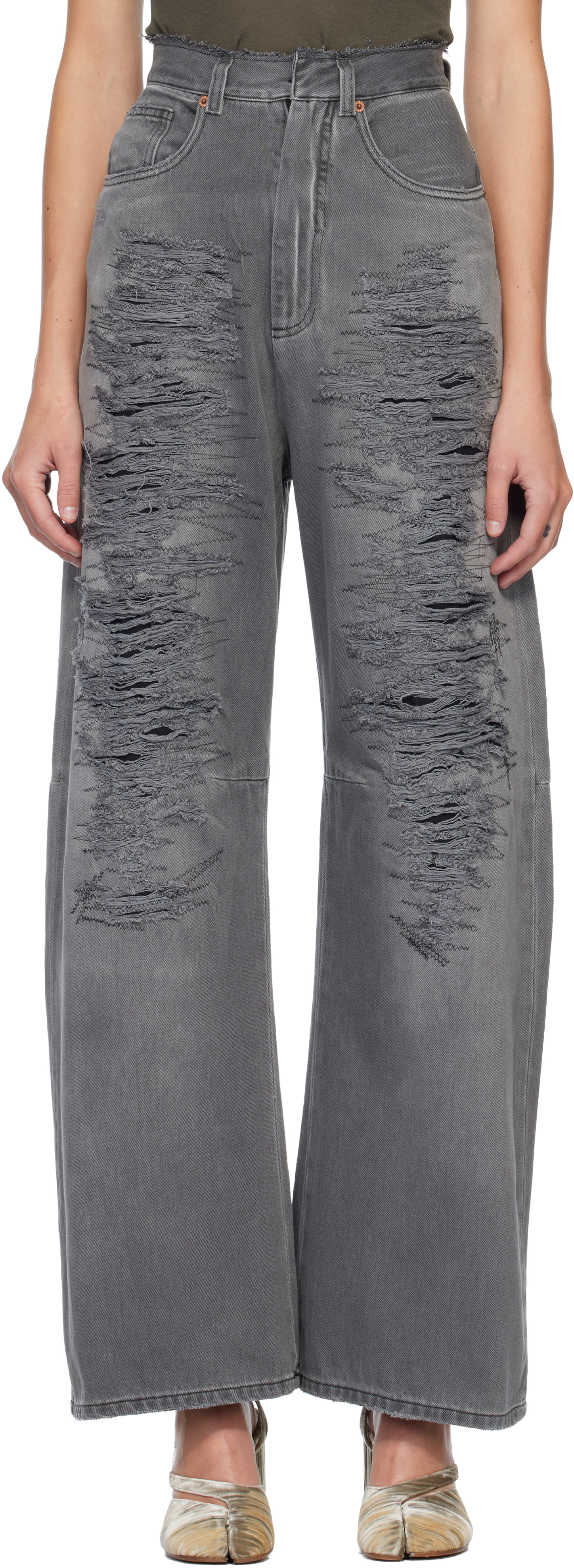 Mm6 Maison Margiela Gray Lightweight 5 Pockets Jeans In Gray