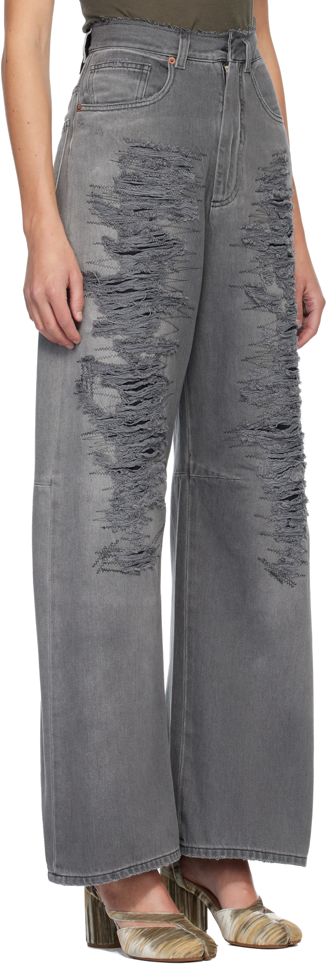 Mm6 Maison Margiela Gray Lightweight 5 Pockets Jeans In Gray