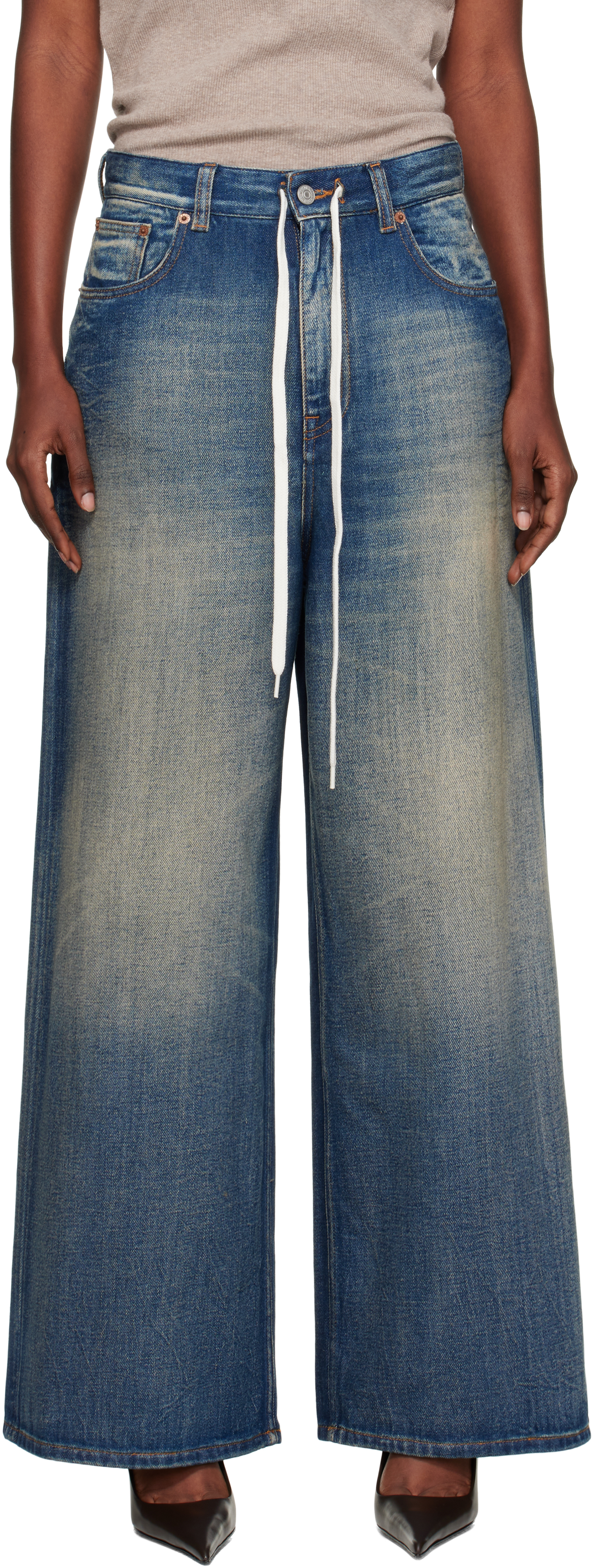 MM6 Maison Margiela ブルーワイドレッグデニム MM6 Maison Margiela: ブルー ワイドレッグジーンズ | SSENSE 日本