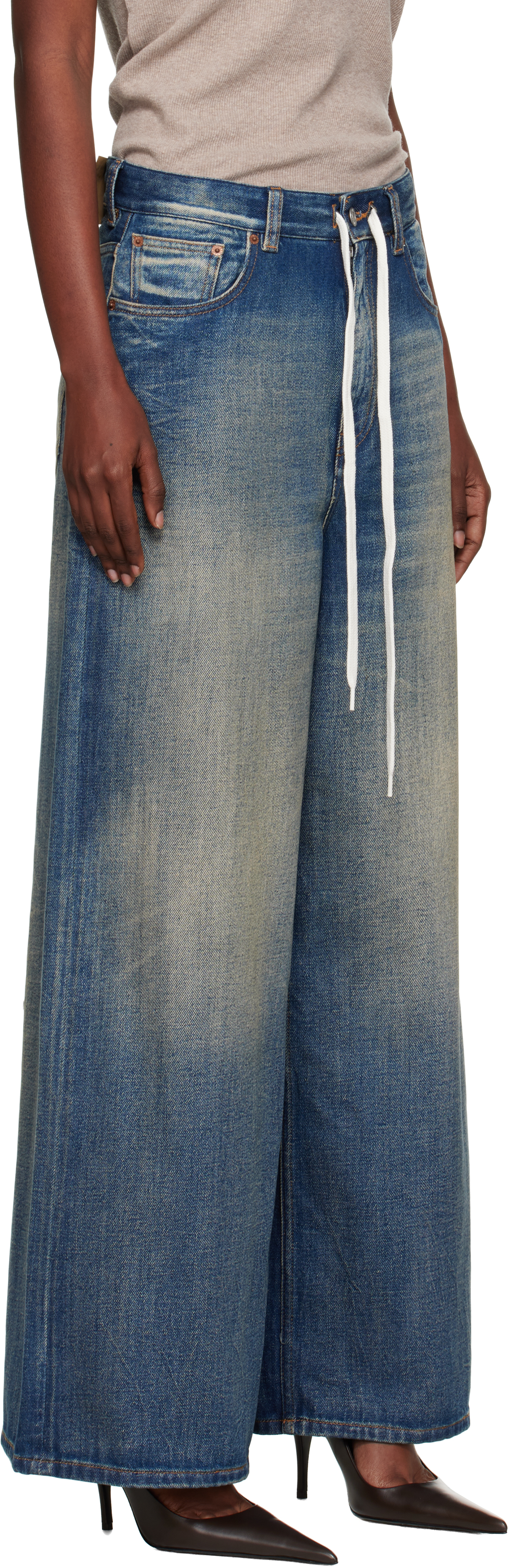 Mm6 Maison Margiela Wide Leg Denim Cotton Jeans In Blue