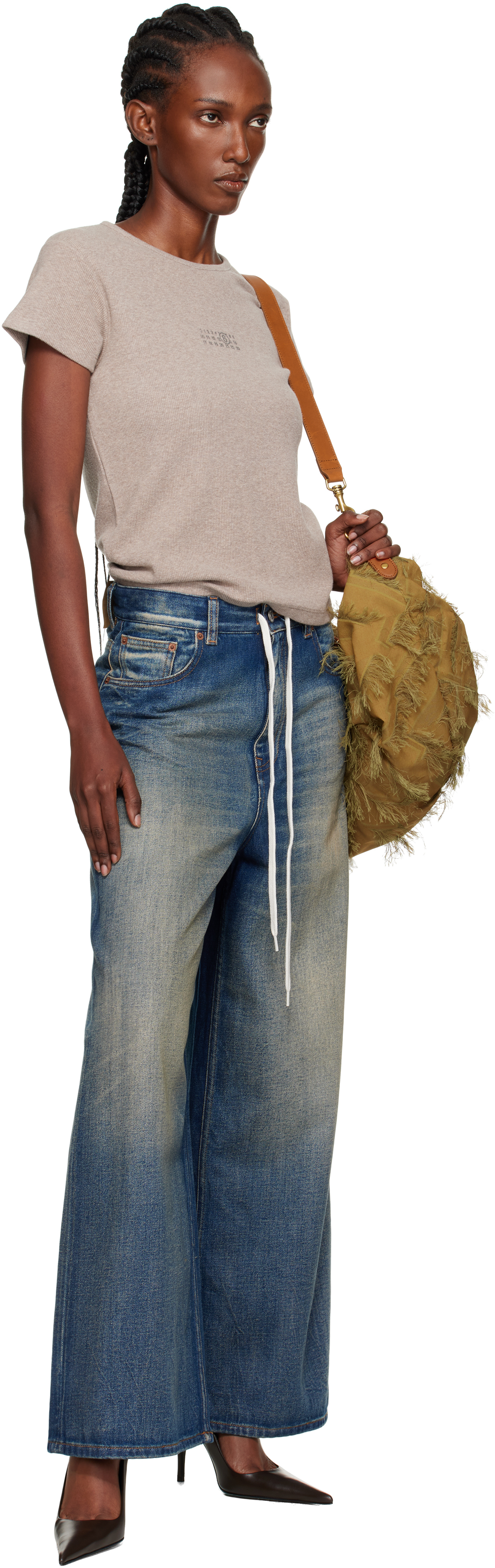 Mm6 Maison Margiela Wide Leg Denim Cotton Jeans In Blue