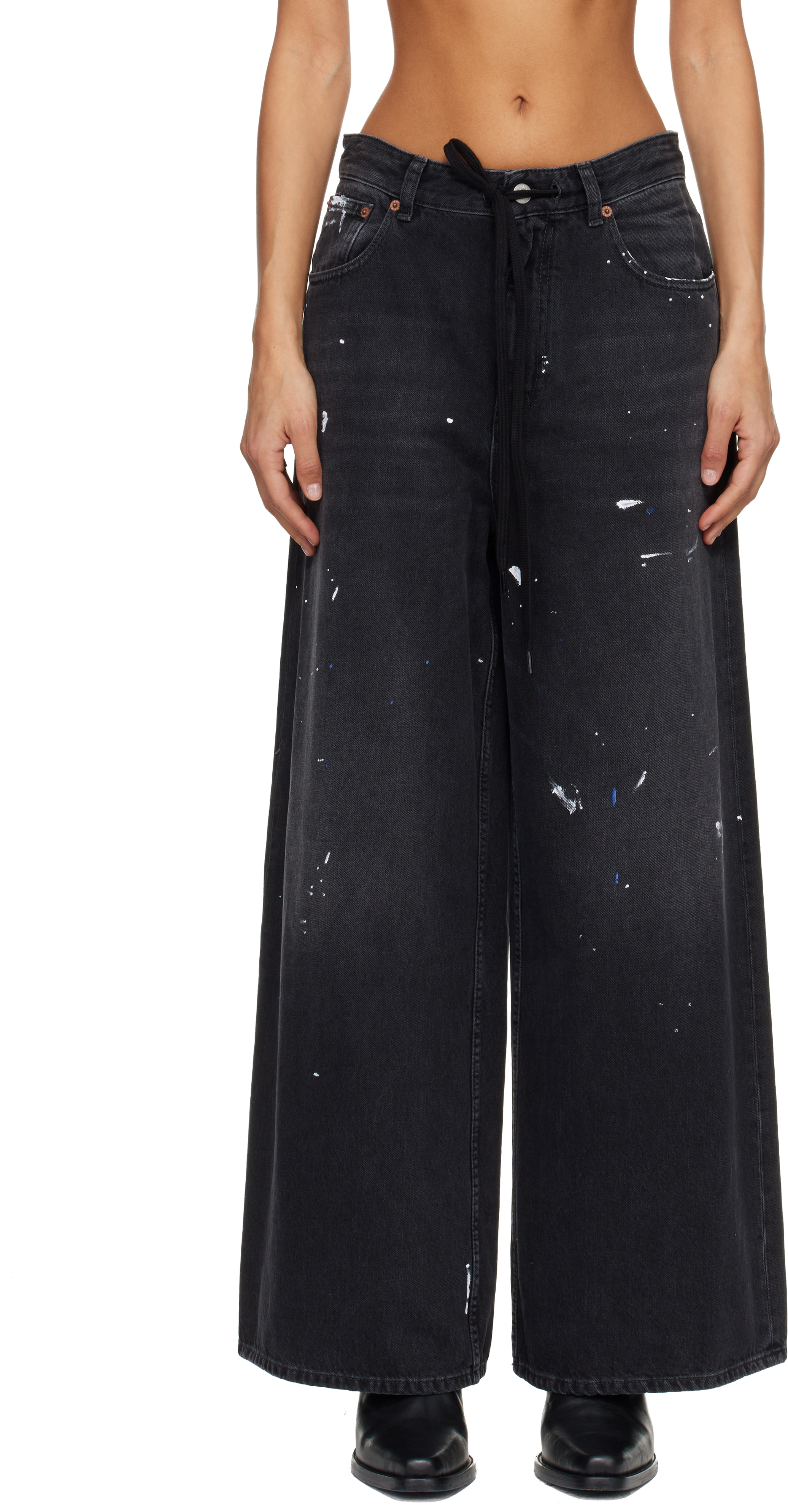 Mm6 Maison Margiela Black Wide-leg Jeans In Black