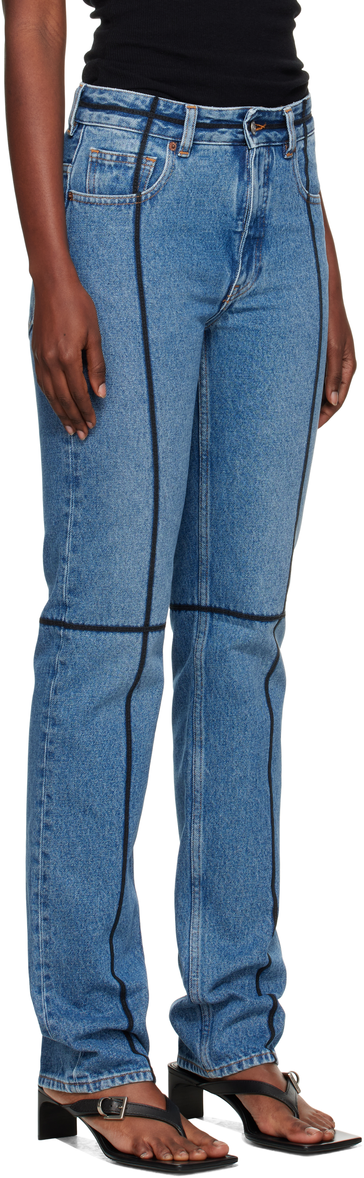Mm6 Maison Margiela Flared Blue Jeans With Contrasting Stitching In Blue