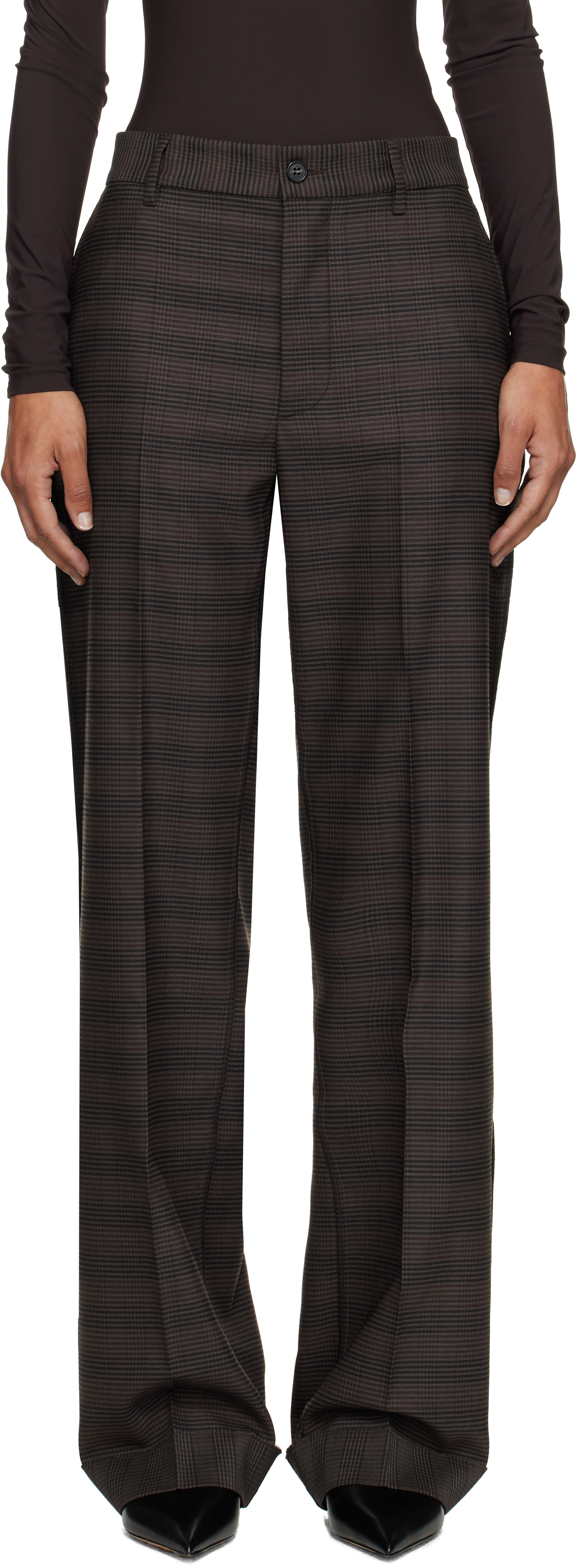 Mm6 Maison Margiela Brown & Black Checked Tailoring Trousers In Brown