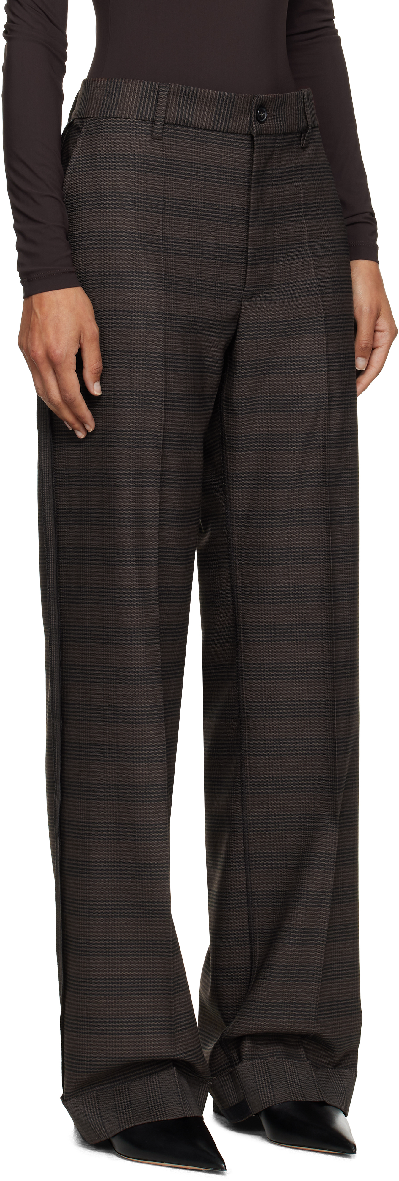 Mm6 Maison Margiela Brown & Black Checked Tailoring Trousers In Brown