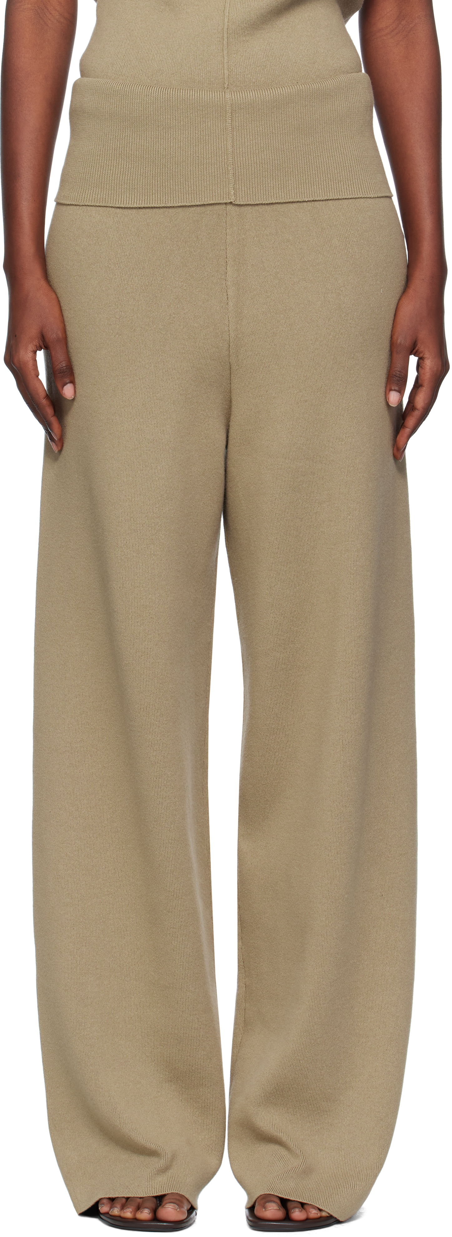 Aya Muse Beige Fold Over Seam Trousers In Neutral