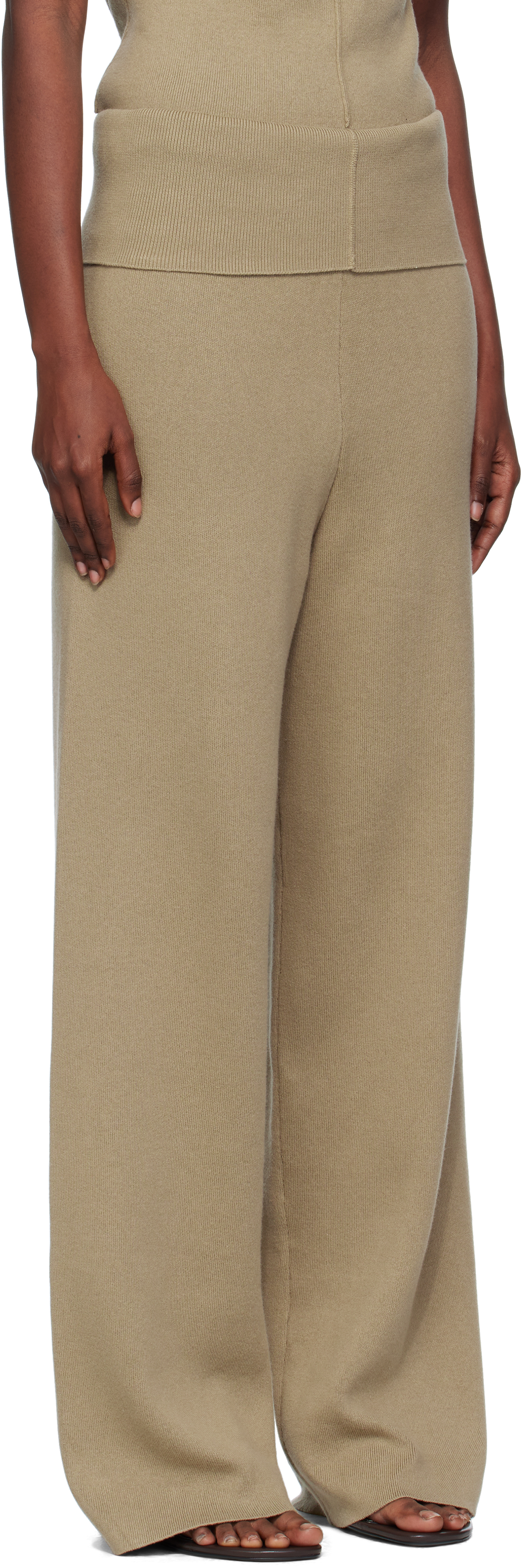Aya Muse Beige Fold Over Seam Trousers In Neutral