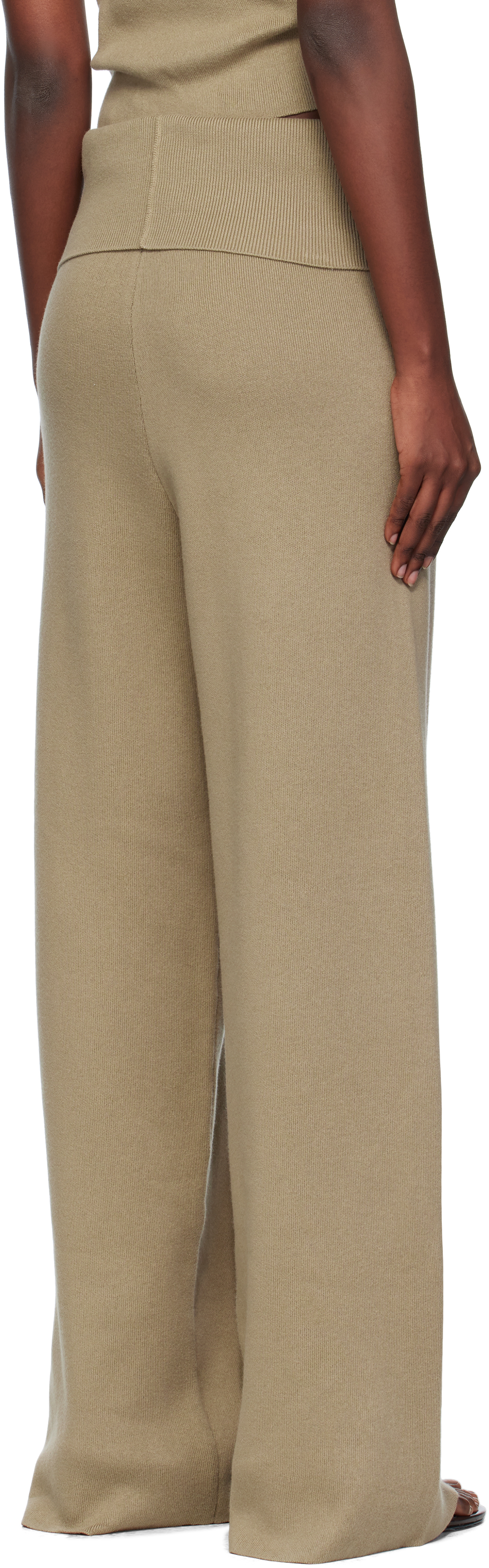 Aya Muse Beige Fold Over Seam Trousers In Neutral