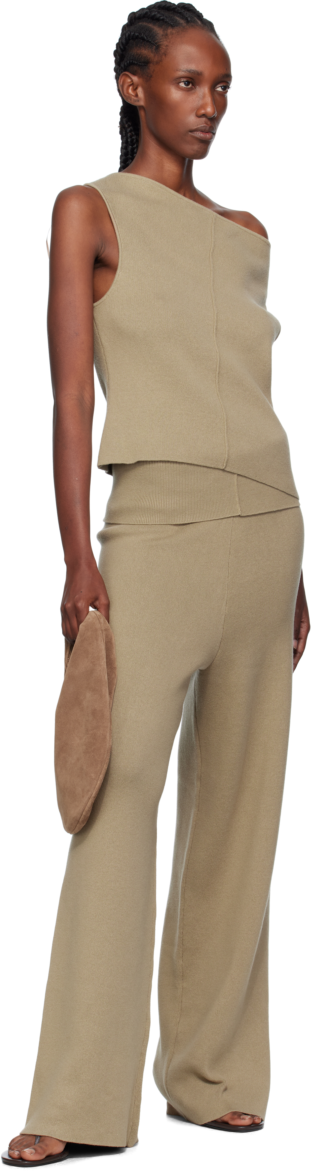 Aya Muse Beige Fold Over Seam Trousers In Neutral