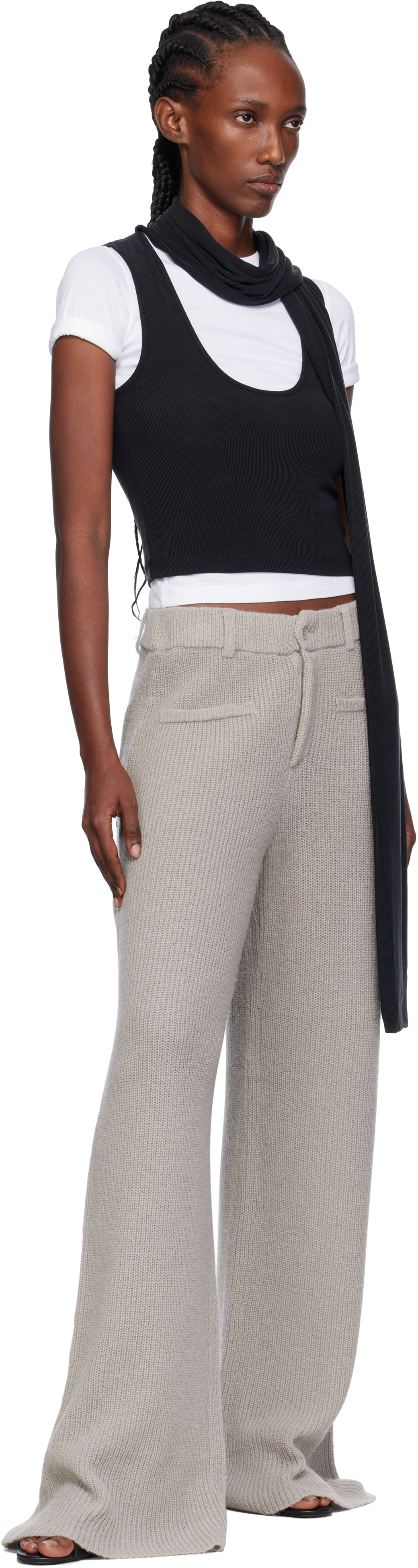 Aya Muse Ribbed Knitted Trousers In Gray