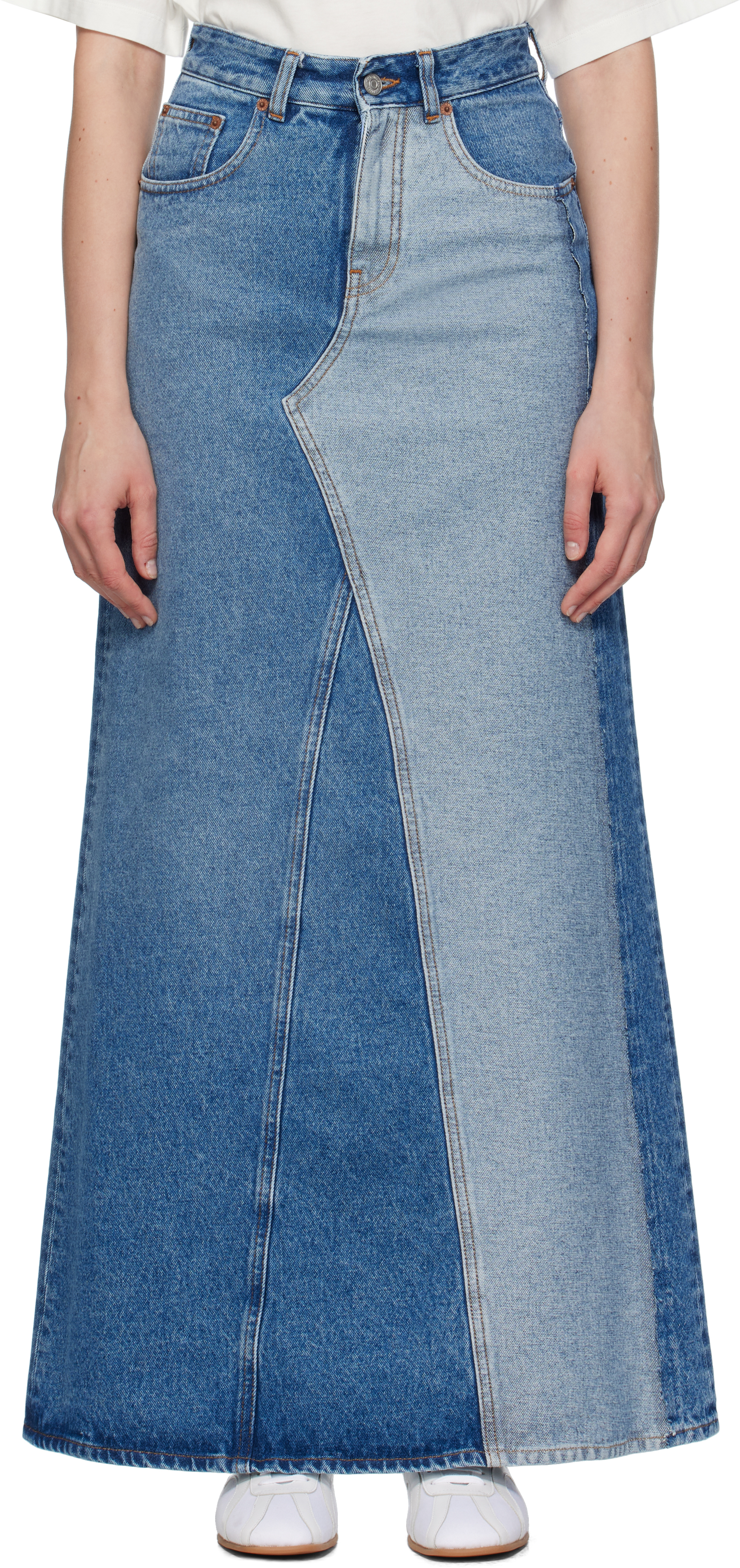 Blue Faded Denim Maxi Skirt