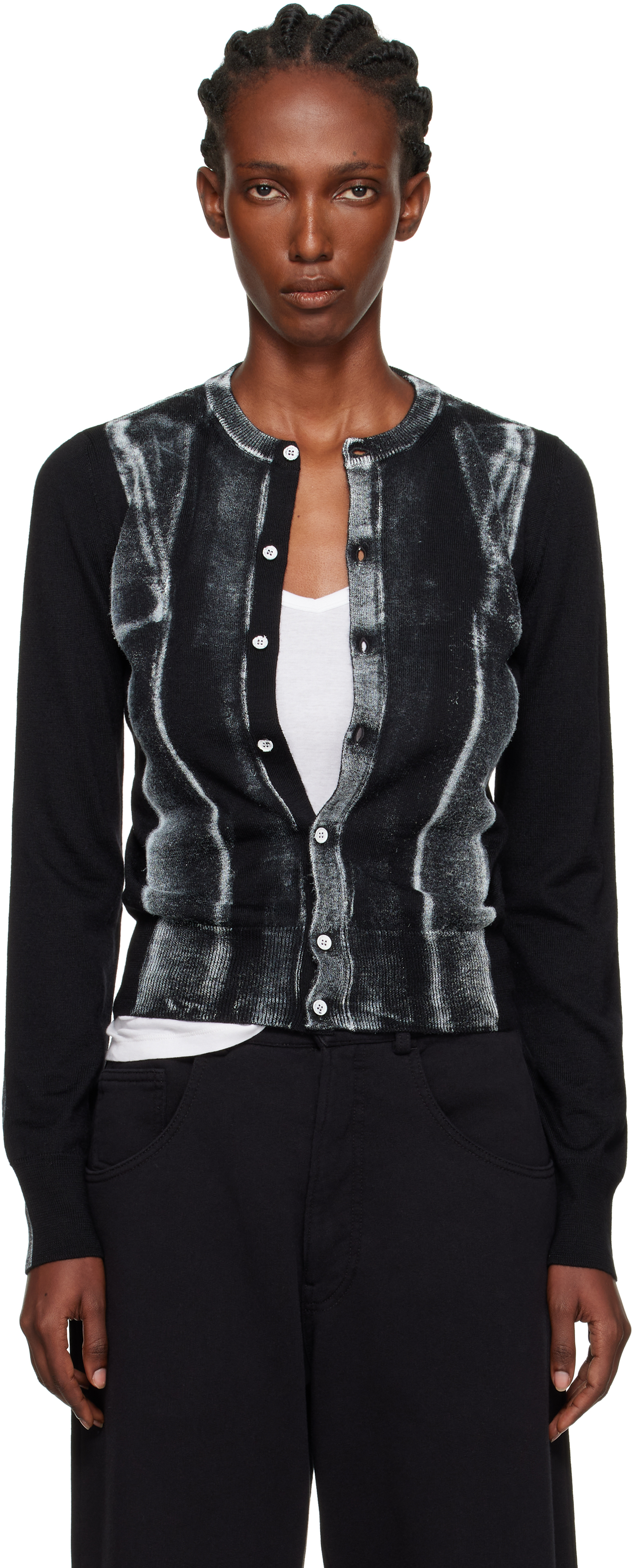 Mm6 Maison Margiela Black Folded Printed Gauge 14 Cardigan In Black