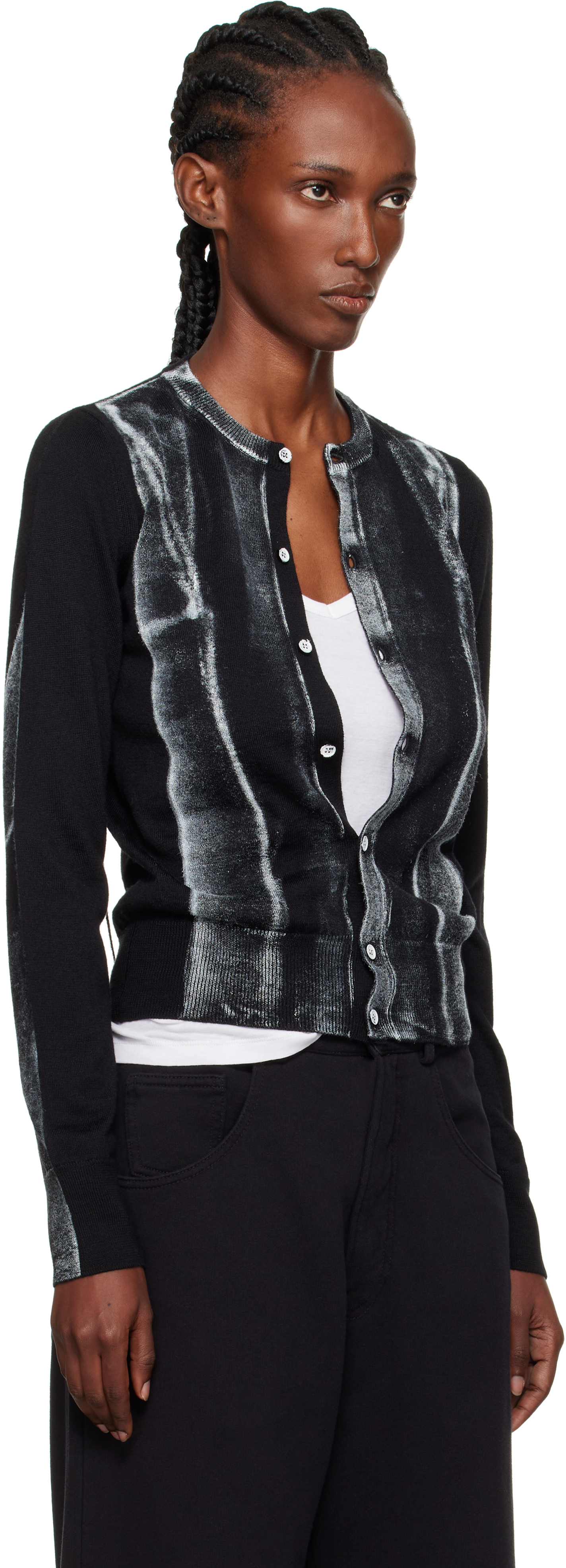 Mm6 Maison Margiela Black Folded Printed Gauge 14 Cardigan In Black