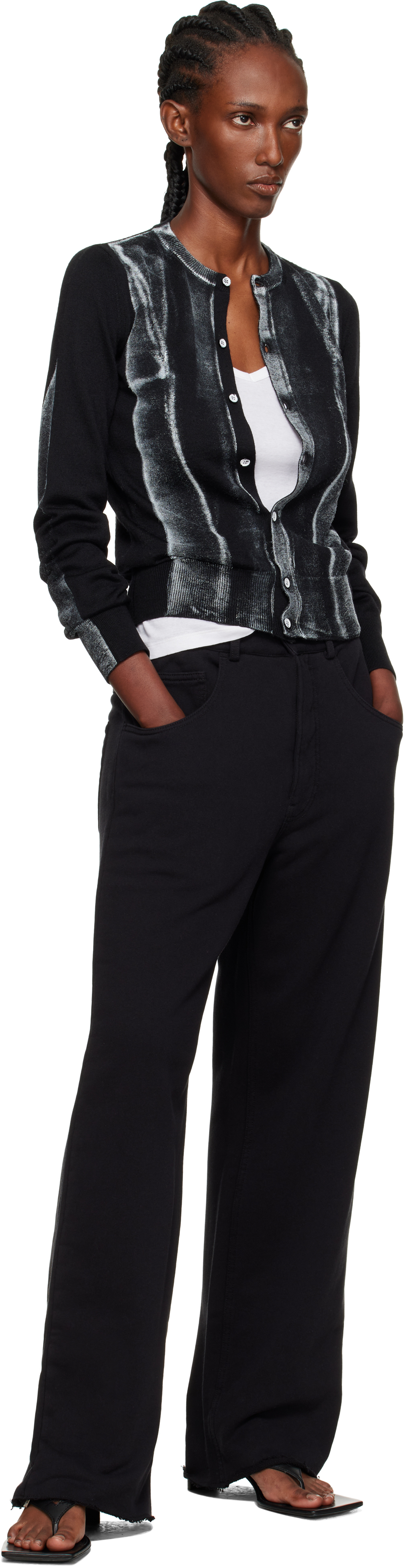 Mm6 Maison Margiela Black Folded Printed Gauge 14 Cardigan In Black