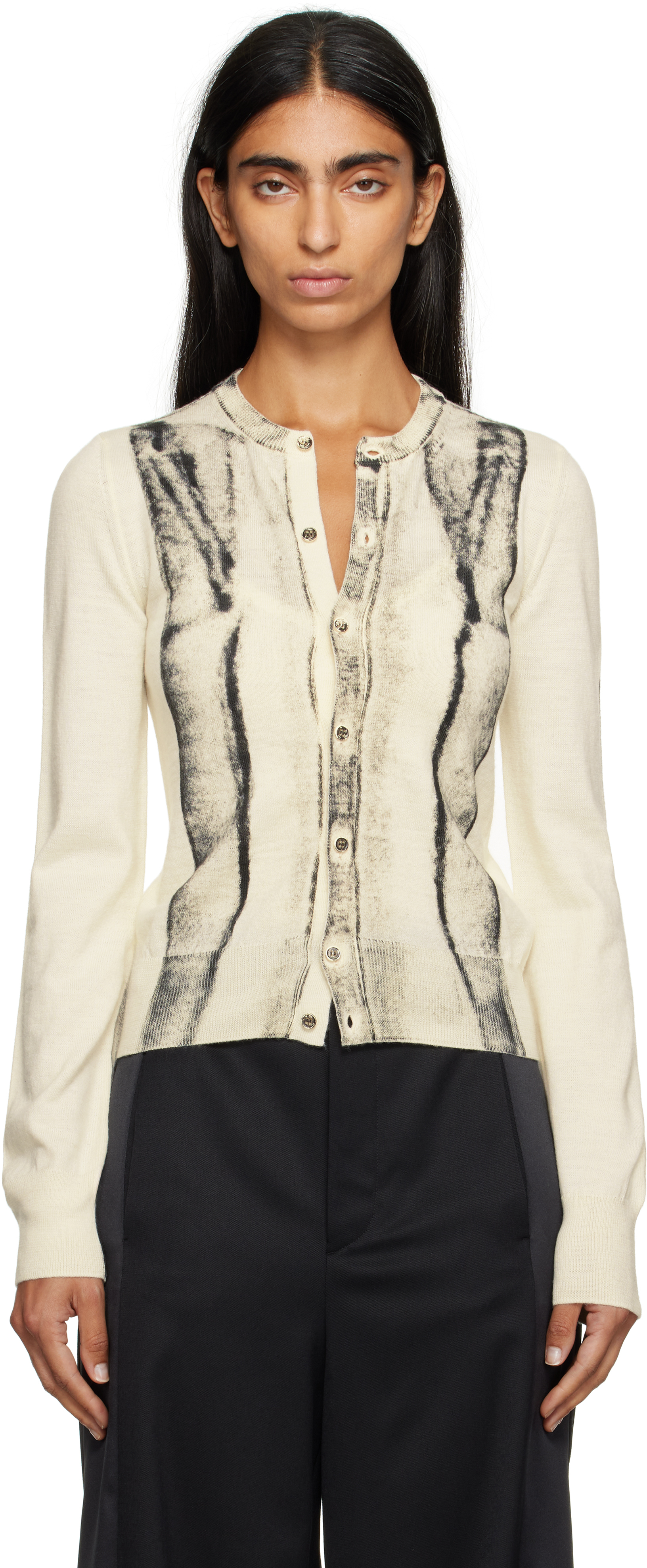 Mm6 Maison Margiela Off-white Folded Printed Gauge 14 Cardigan In Neutral