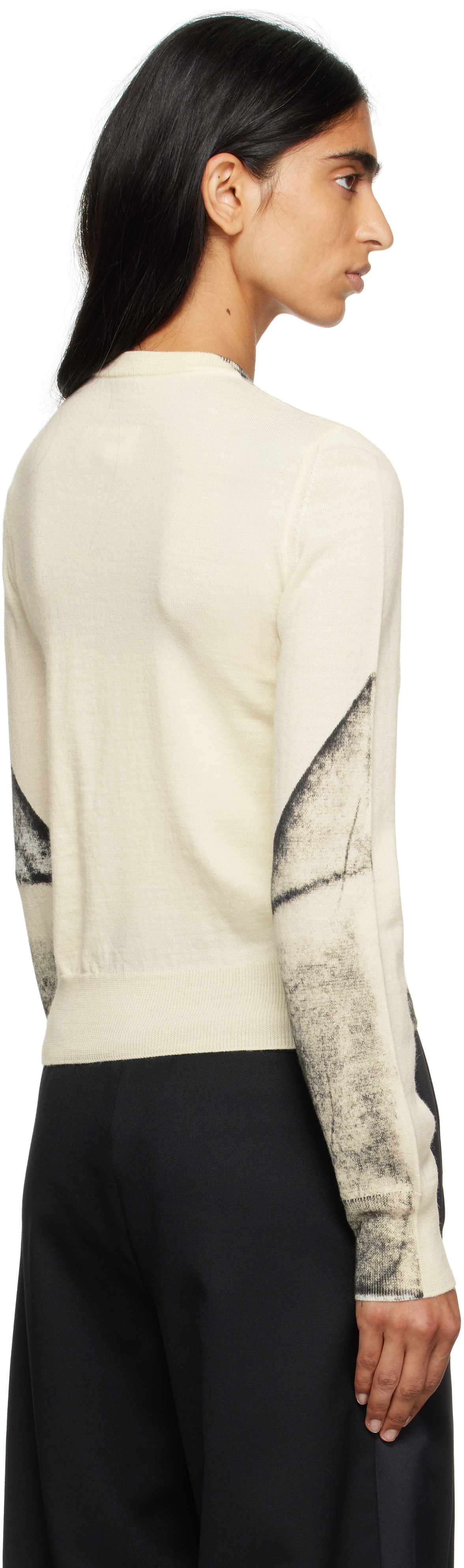 Mm6 Maison Margiela Off-white Folded Printed Gauge 14 Cardigan In Neutral