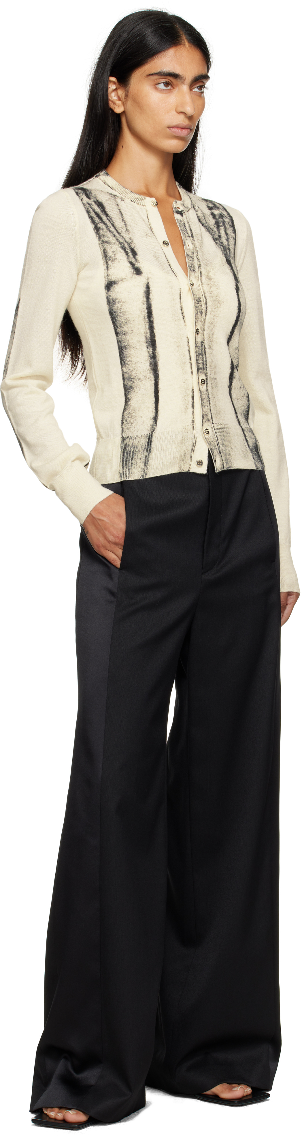 Mm6 Maison Margiela Off-white Folded Printed Gauge 14 Cardigan In Neutral