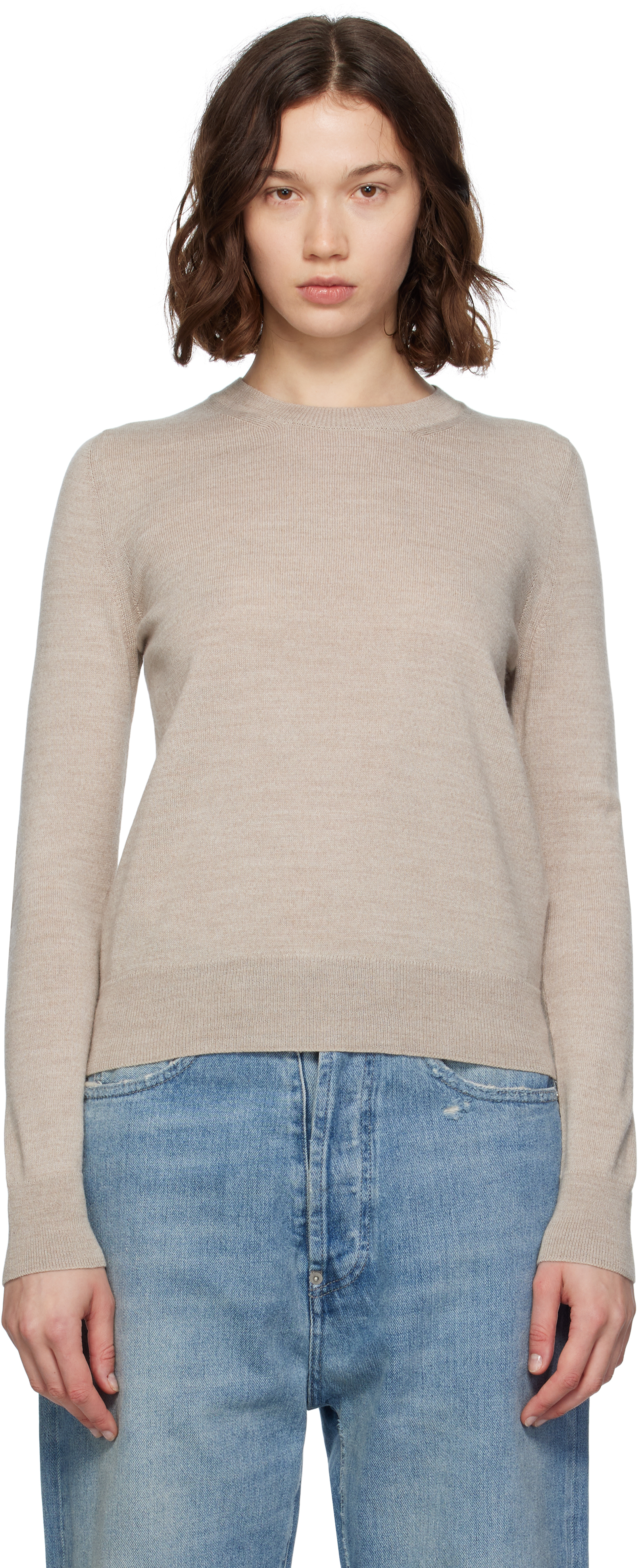 Beige Elbow Patch Sweater by MM6 Maison Margiela on Sale