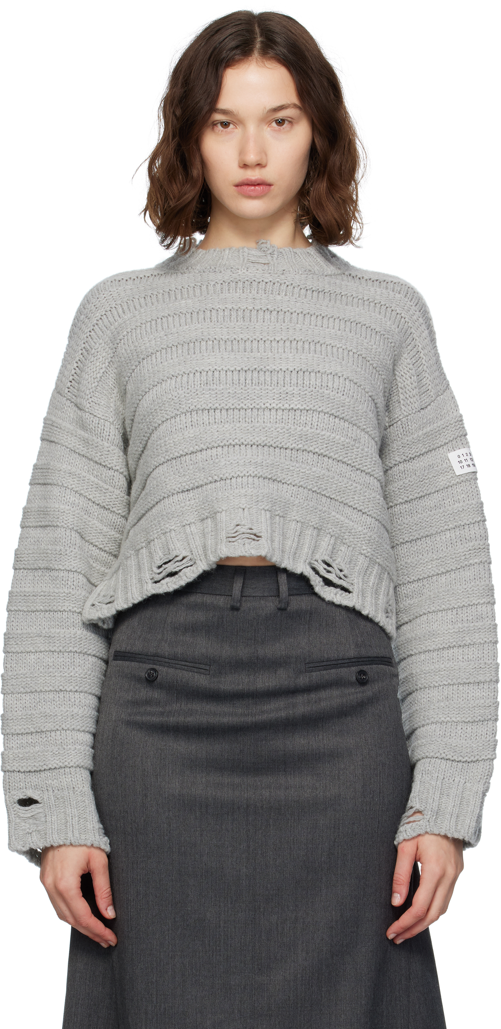 MM6◇Sprist Sweater/セーター/S/ウール/ネイビー グレー/S52GP0113