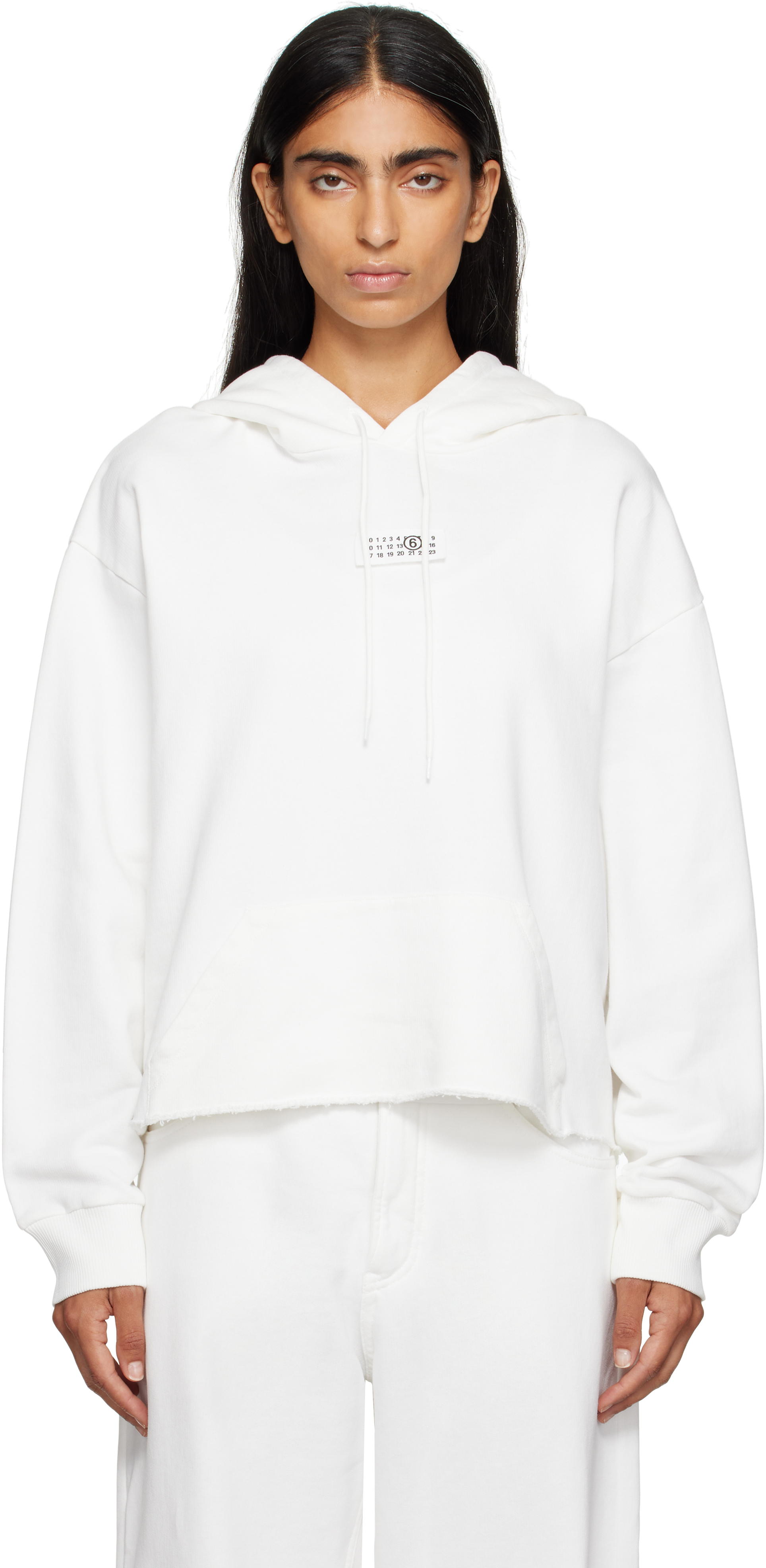 Mm6 Maison Margiela White Logo Patch Hoodie In White
