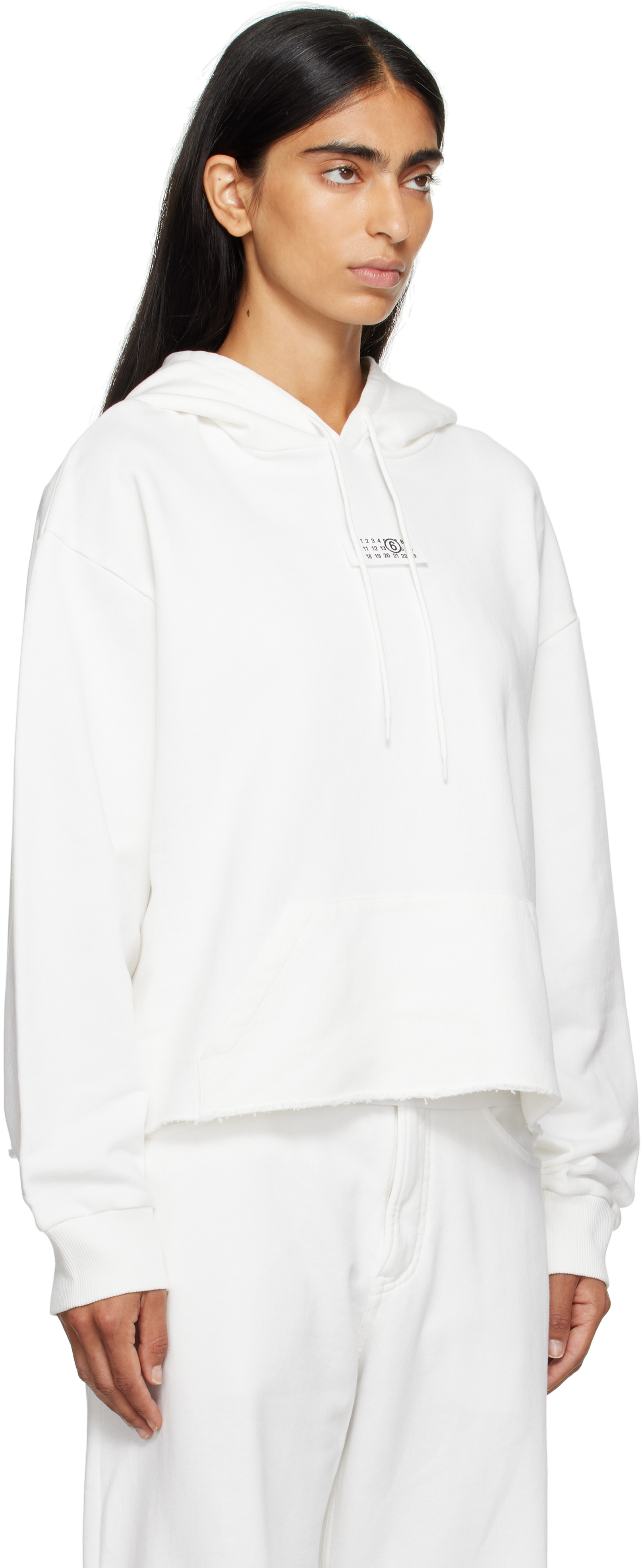 Mm6 Maison Margiela White Logo Patch Hoodie In White