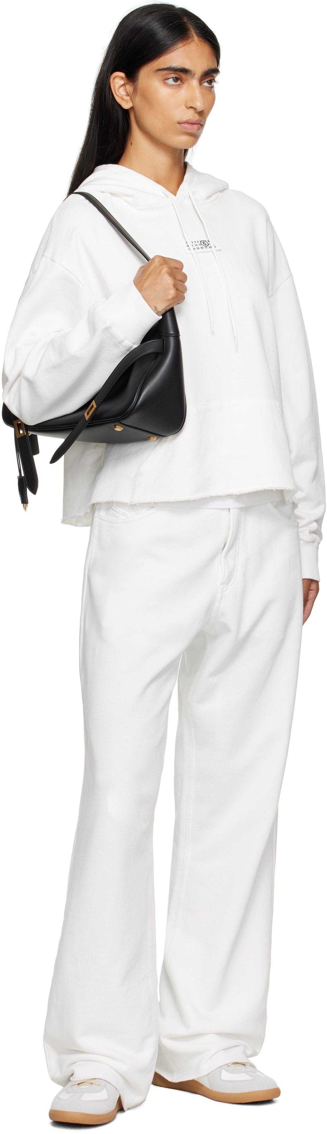 Mm6 Maison Margiela White Logo Patch Hoodie In White