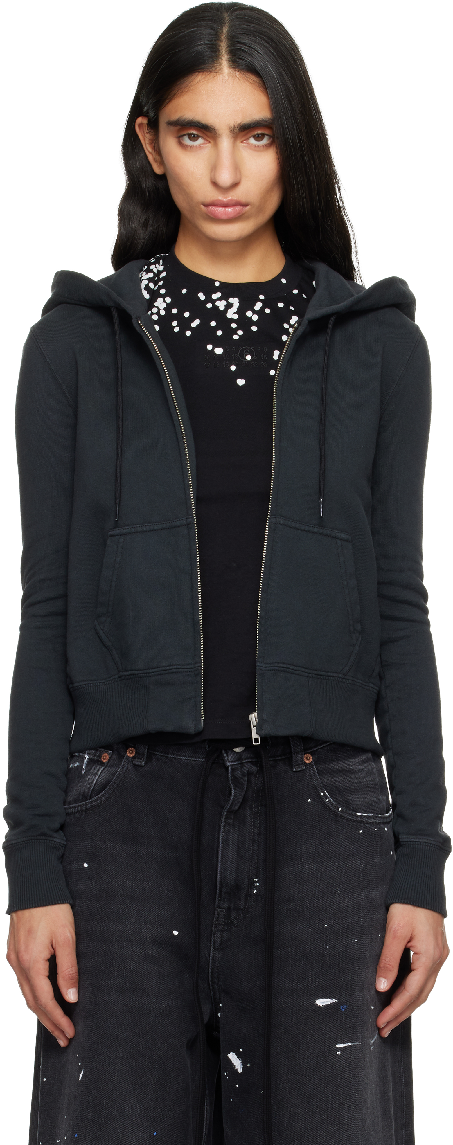 Black Unbrushed Hoodie by MM6 Maison Margiela on Sale