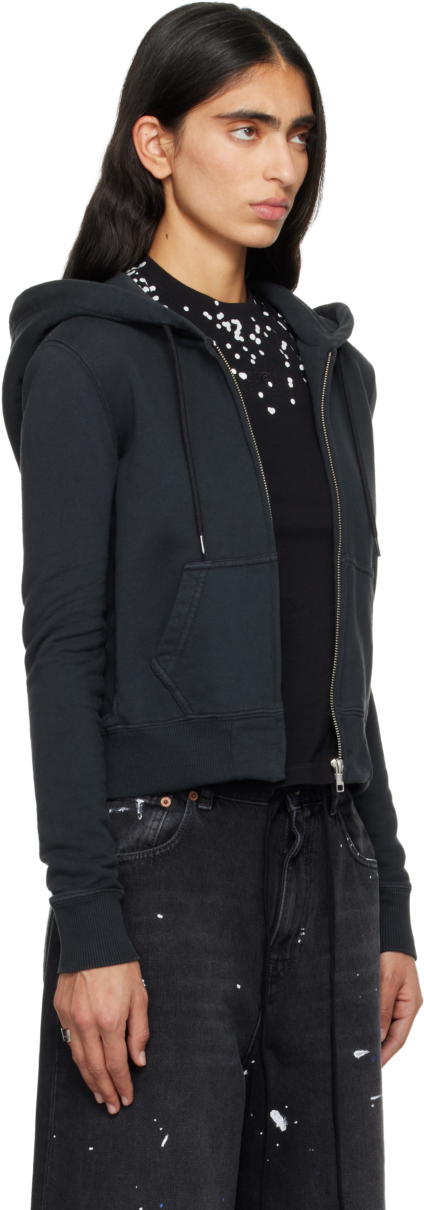 Mm6 Maison Margiela Black Unbrushed Hoodie In Blue