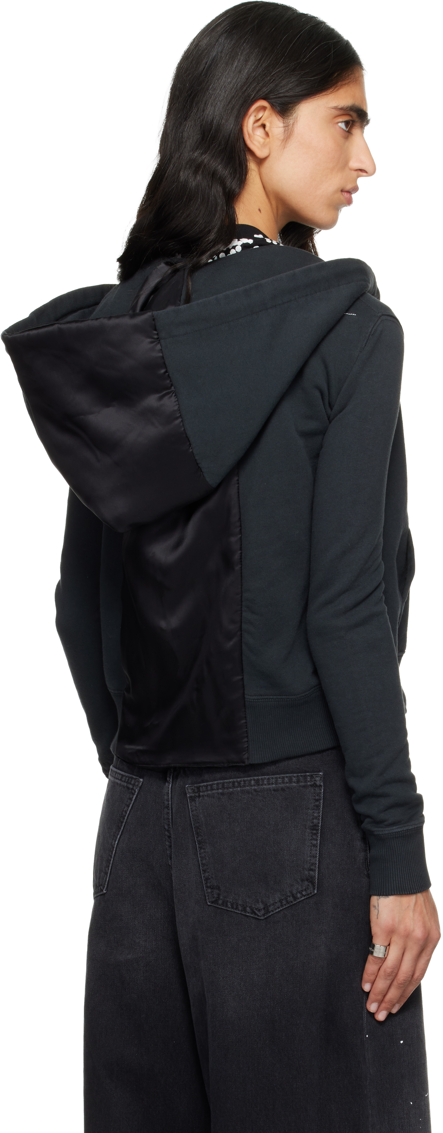 Mm6 Maison Margiela Black Unbrushed Hoodie In Blue