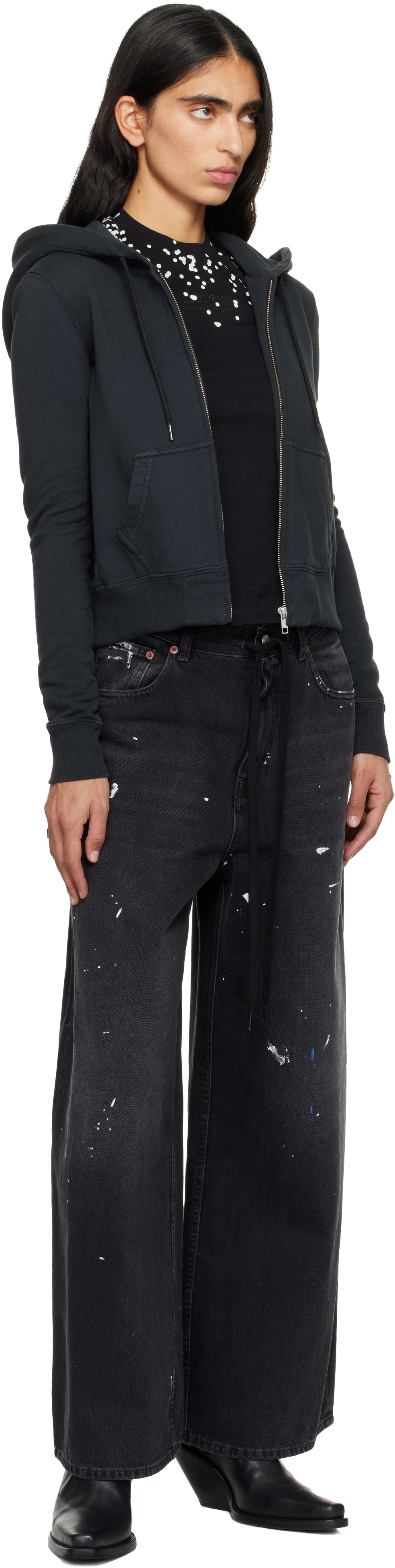 Mm6 Maison Margiela Black Unbrushed Hoodie In Blue