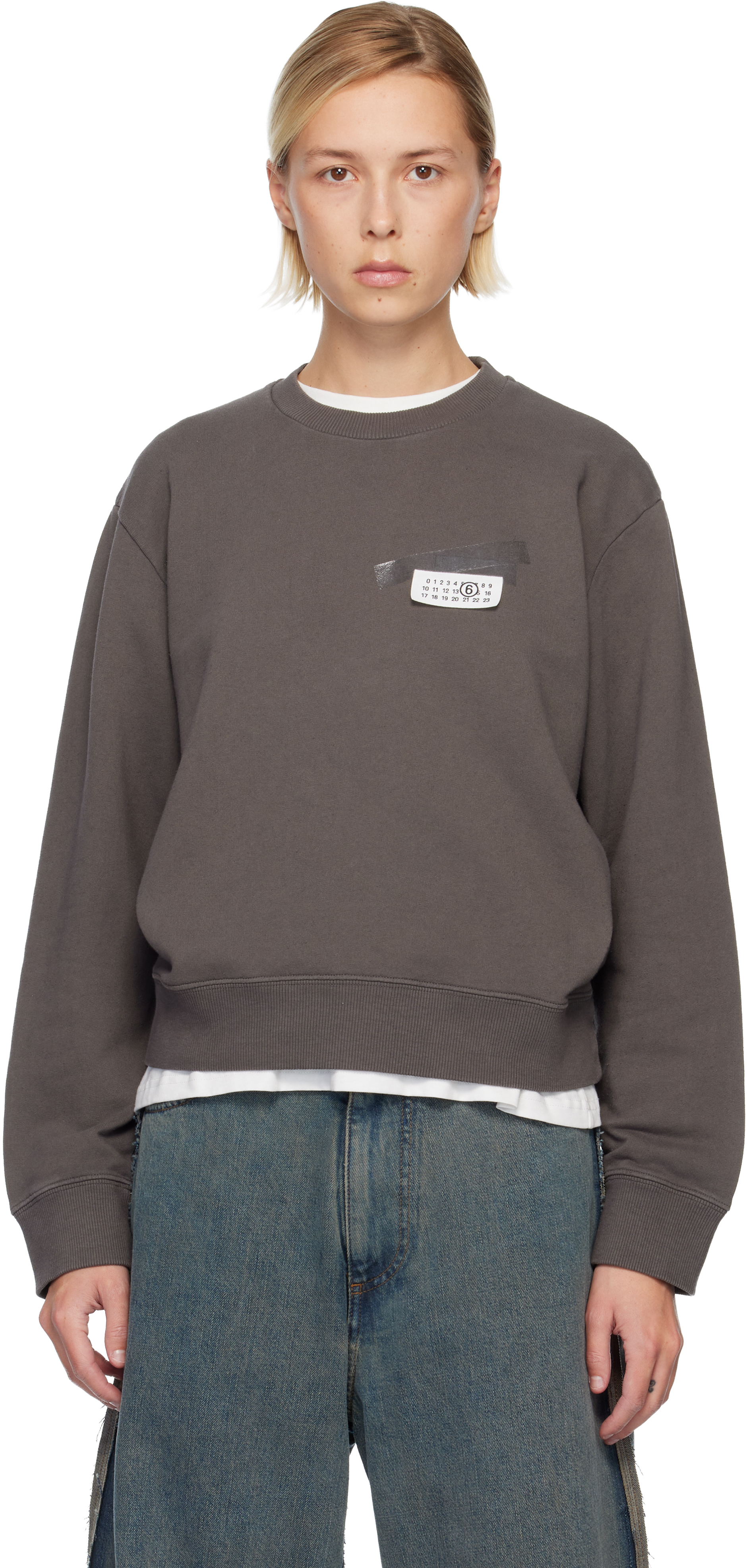 Mm6 Maison Margiela Taupe Taped Patch Sweatshirt In Brown