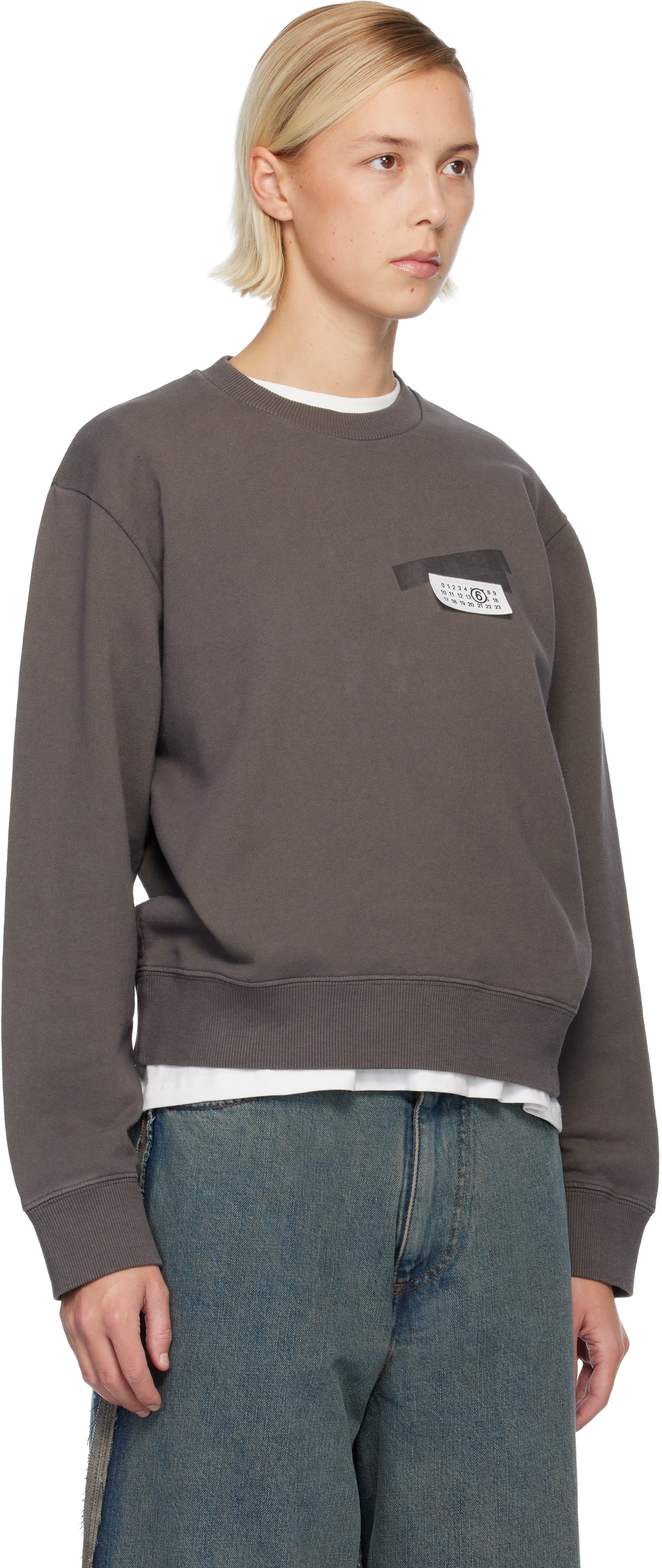 Mm6 Maison Margiela Taupe Taped Patch Sweatshirt In Brown