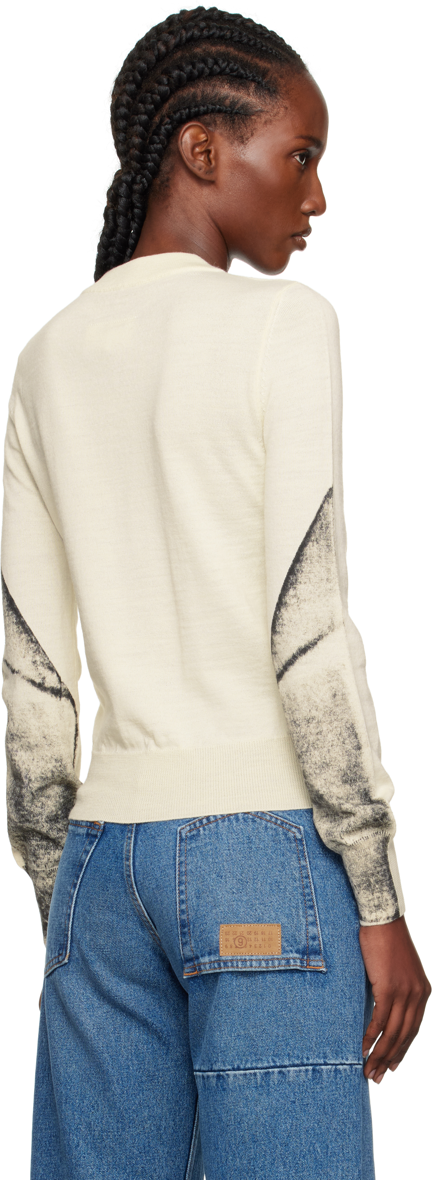 Mm6 Maison Margiela Off-white Folded Printed Gauge 14 V-neck Sweater In Neutral