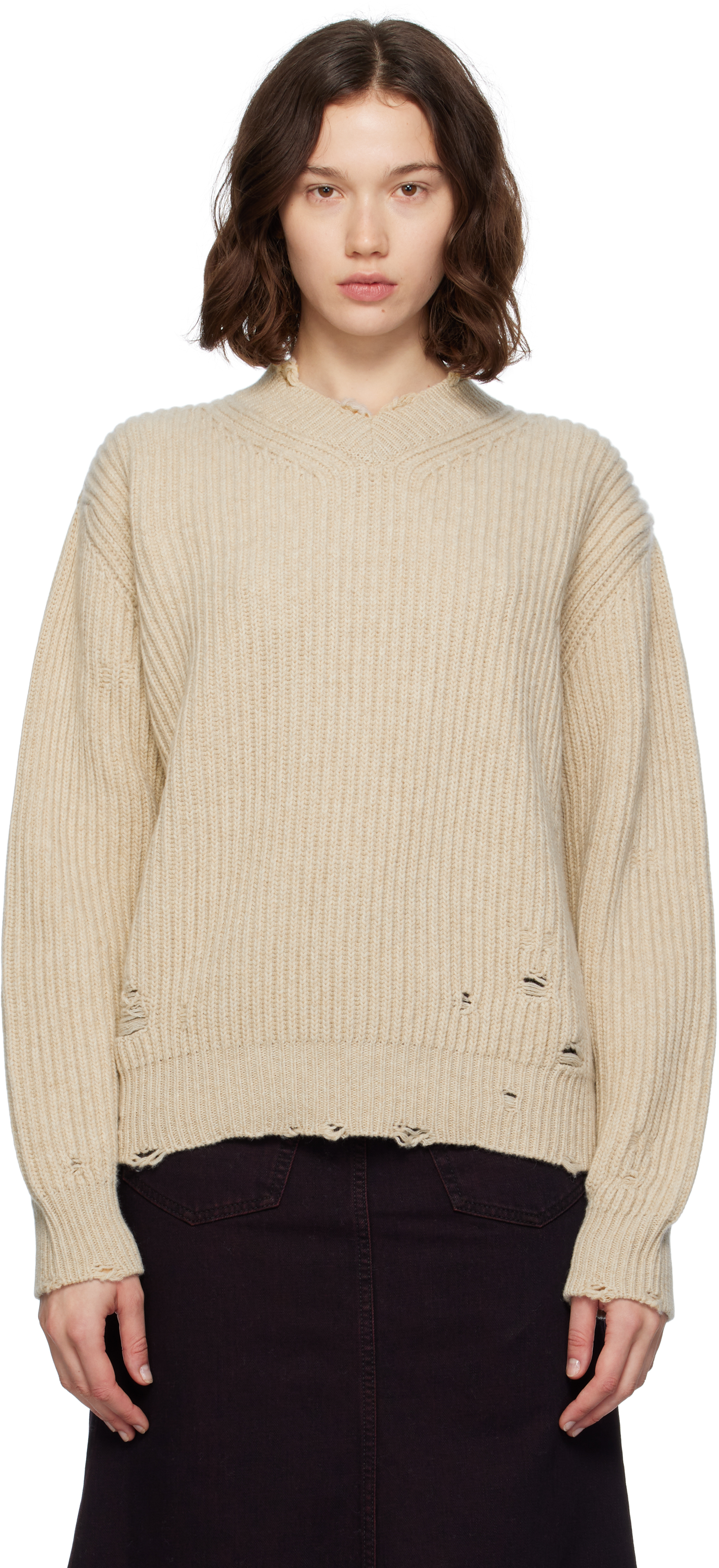 Mm6 Maison Margiela Beige Wool Sweater