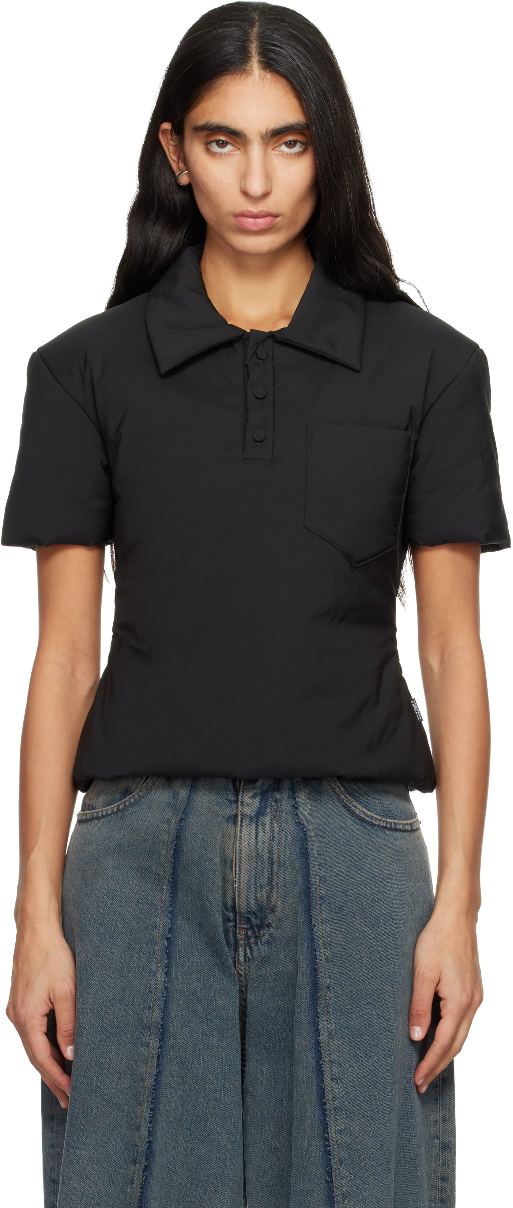 MM6 Maison Marglela シアーポロシャツ Black Padded Polo by MM6 Maison Margiela on Sale