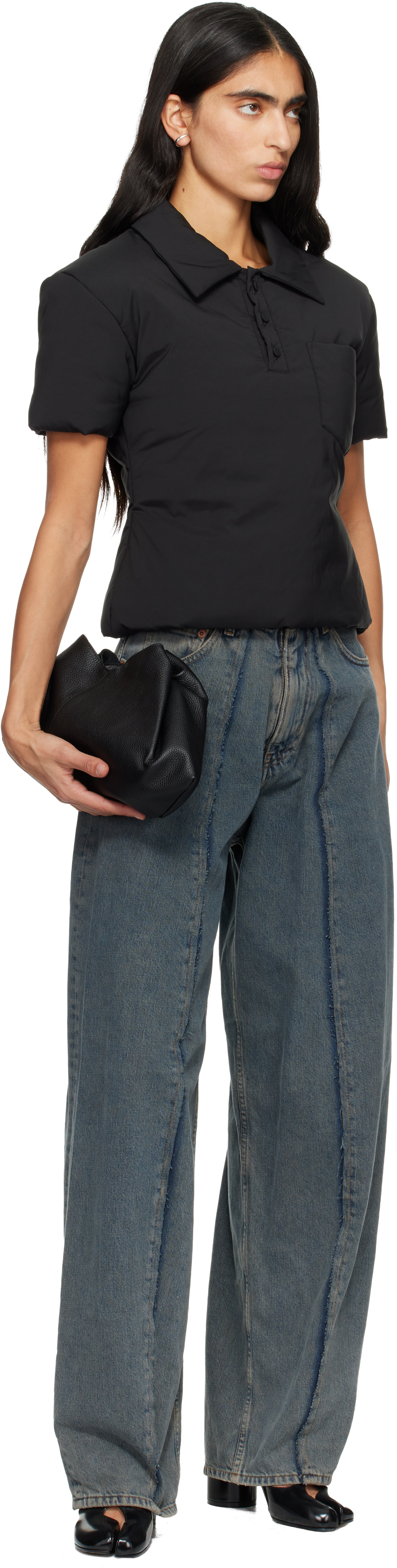 Mm6 Maison Margiela Padded Polo Top In Black