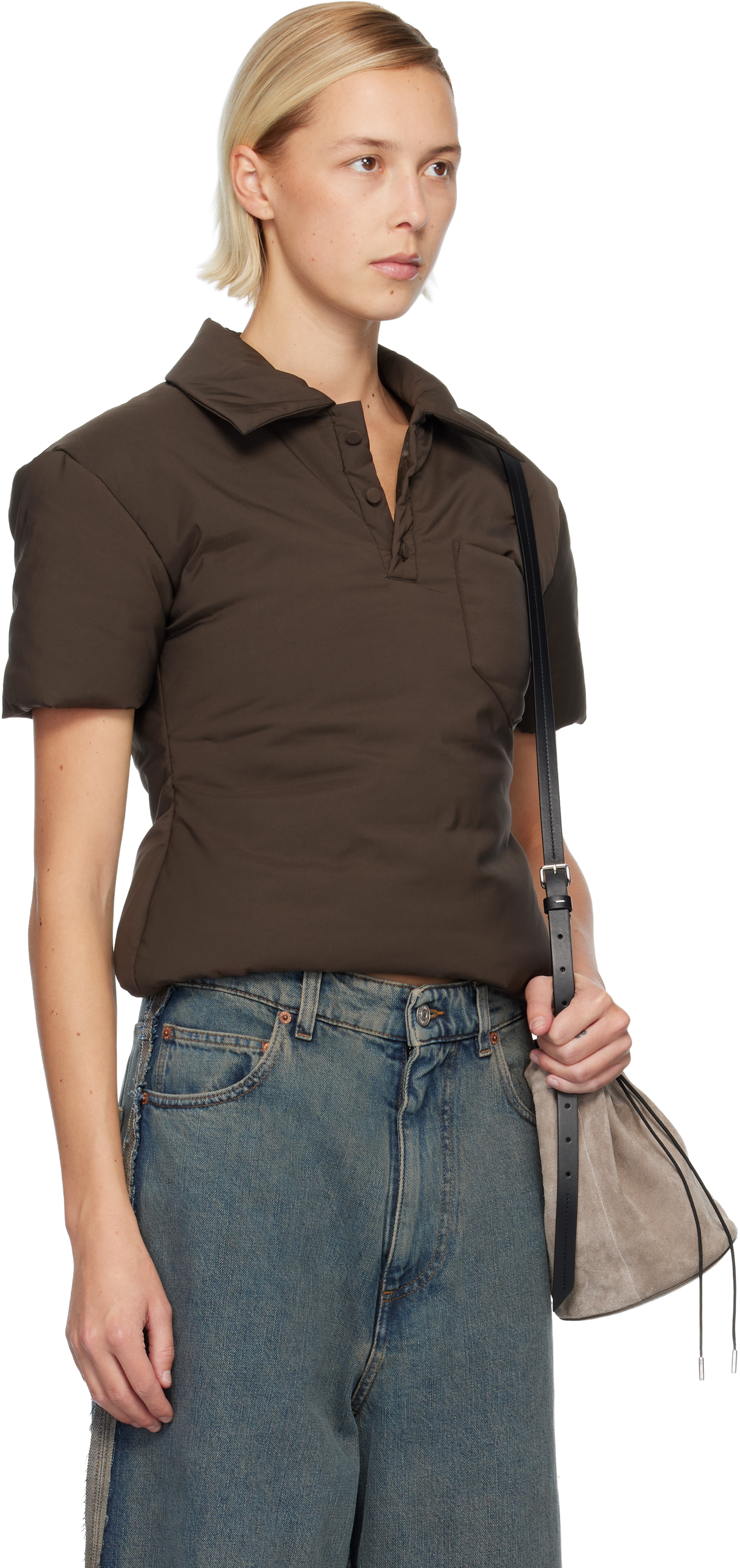 Mm6 Maison Margiela Brown Padded Polo In Brown