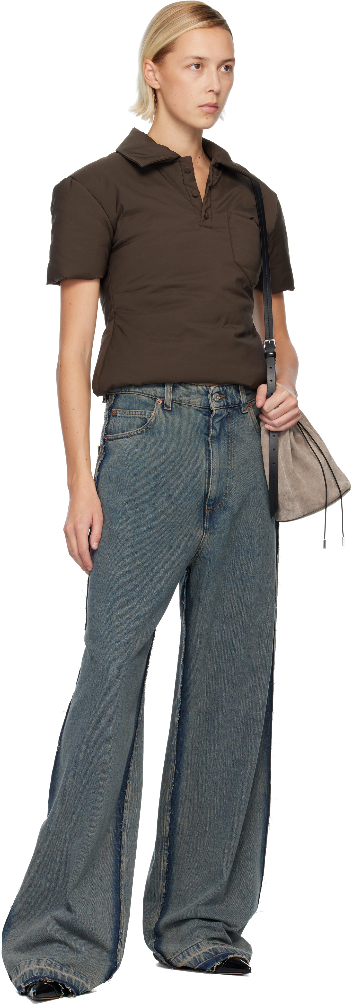 Mm6 Maison Margiela Brown Padded Polo In Brown