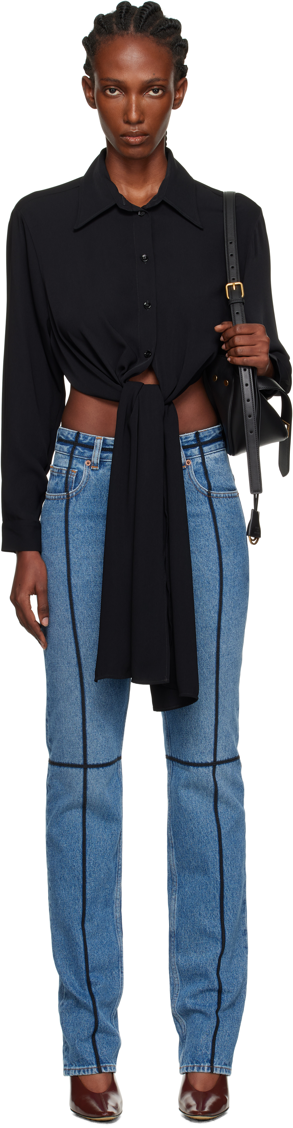 Mm6 Maison Margiela Flared Blue Jeans With Contrasting Stitching In Black